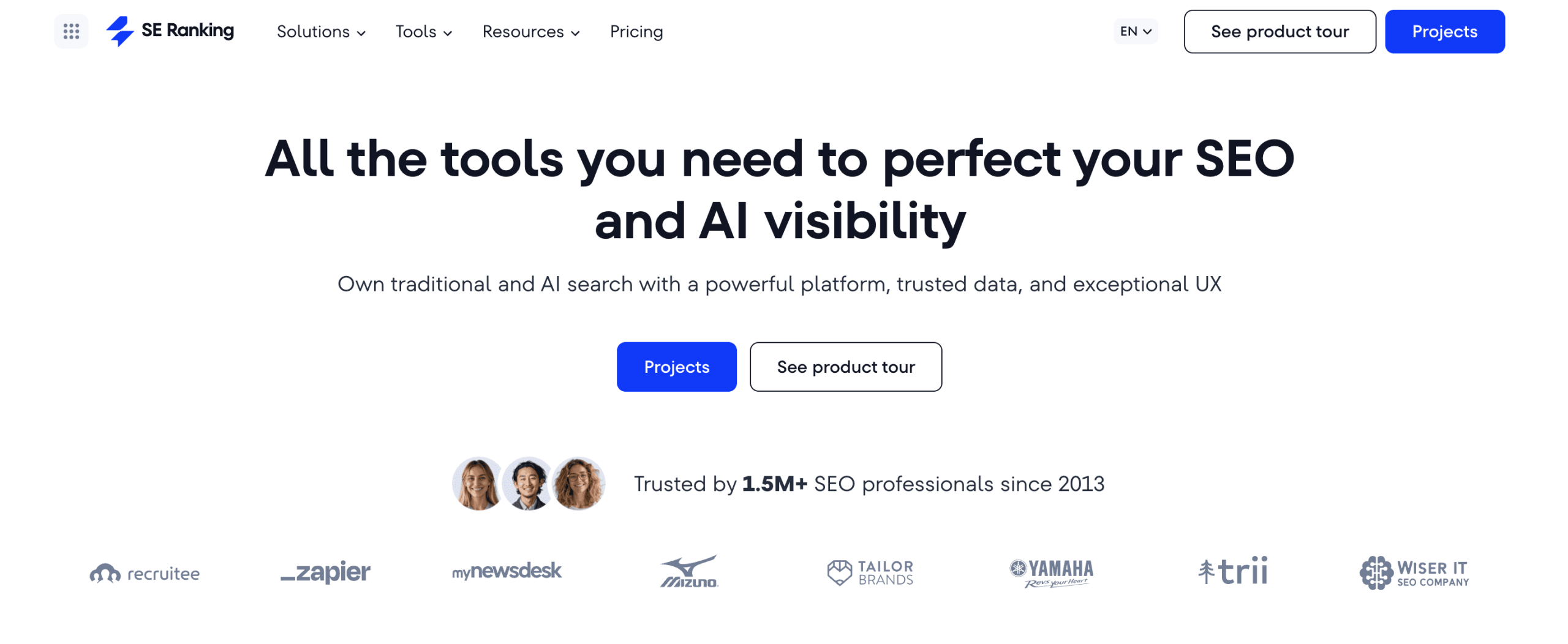 SE Ranking's platform main page SE Ranking's home page