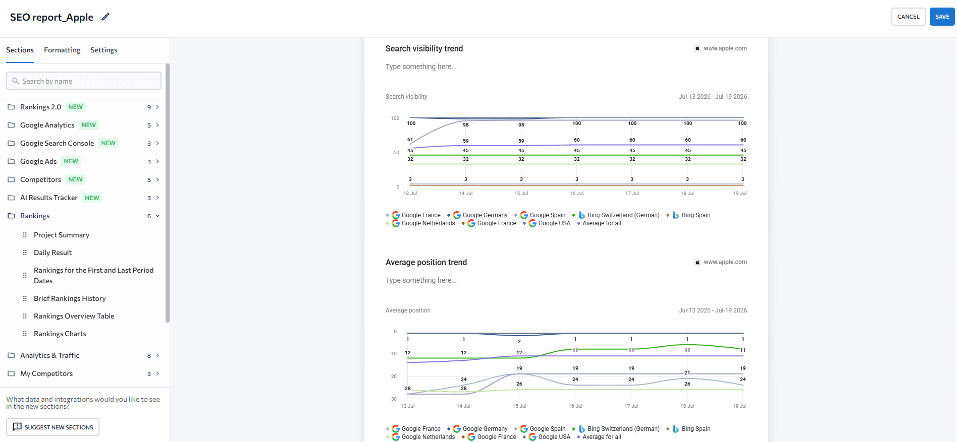 SE Ranking's Report Builder 