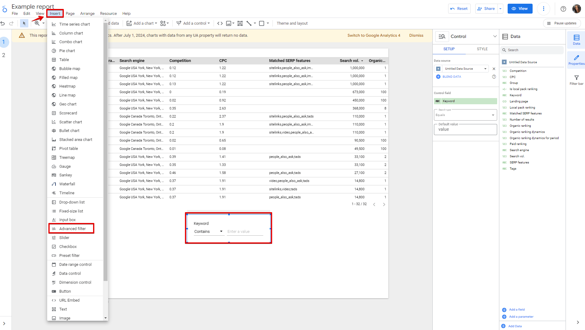 How to filter data in Looker Studio