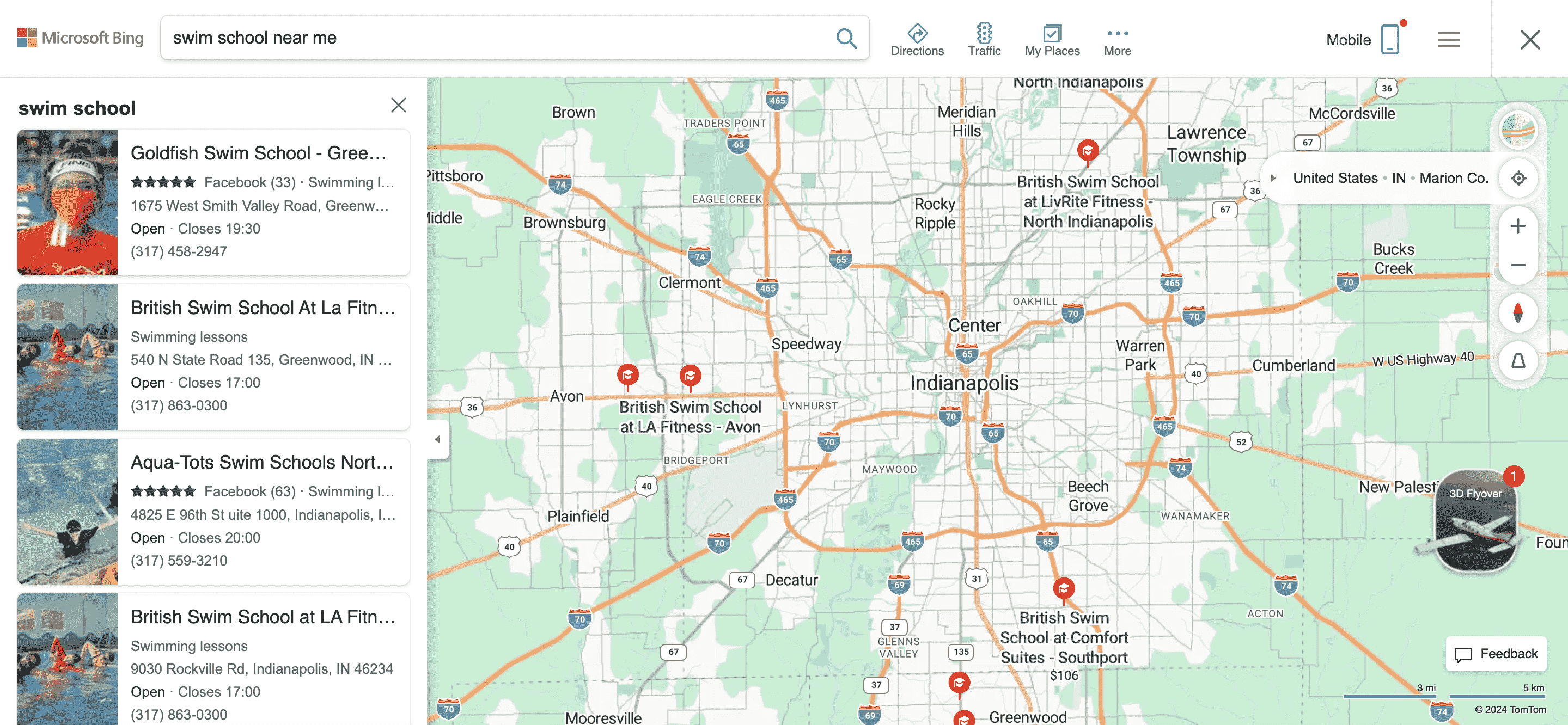 Bing map results