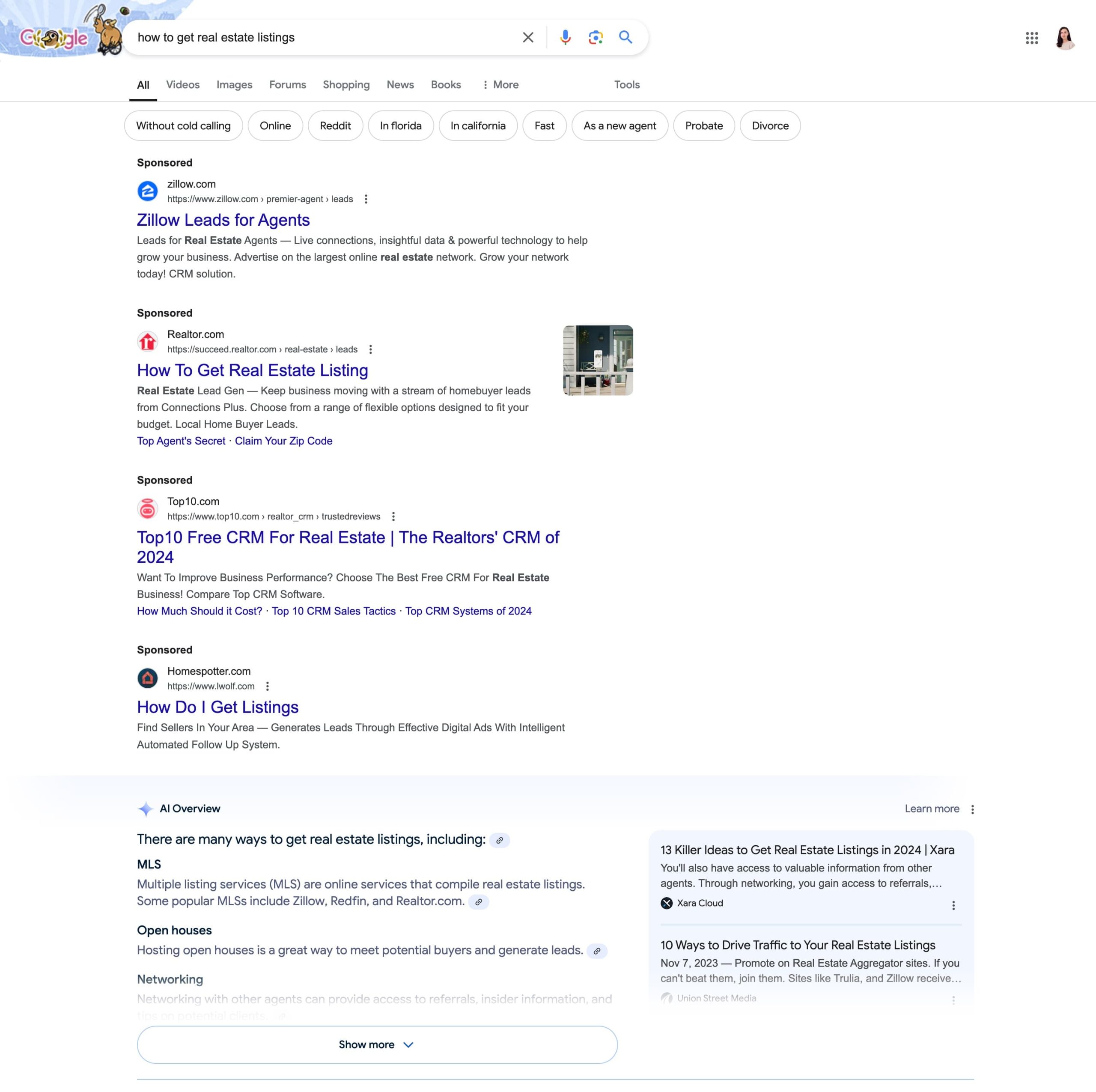 Example of ads and an AI Overviews in SERP