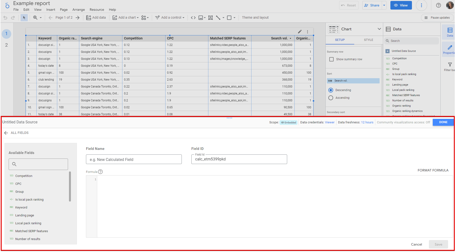 Setting up custom formulas in Looker Studio