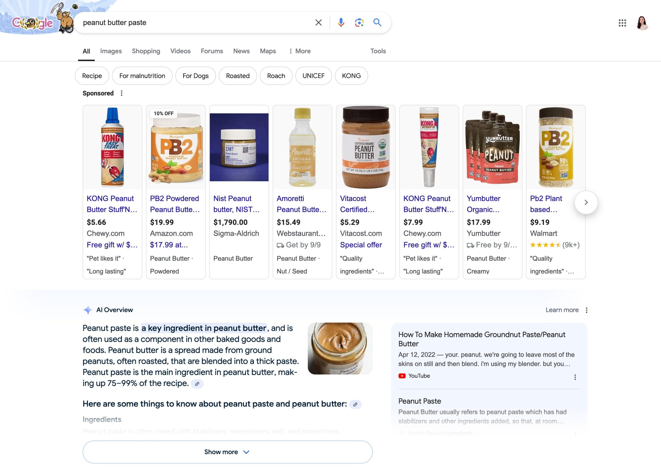 Example of shopping ads above an AI Overview