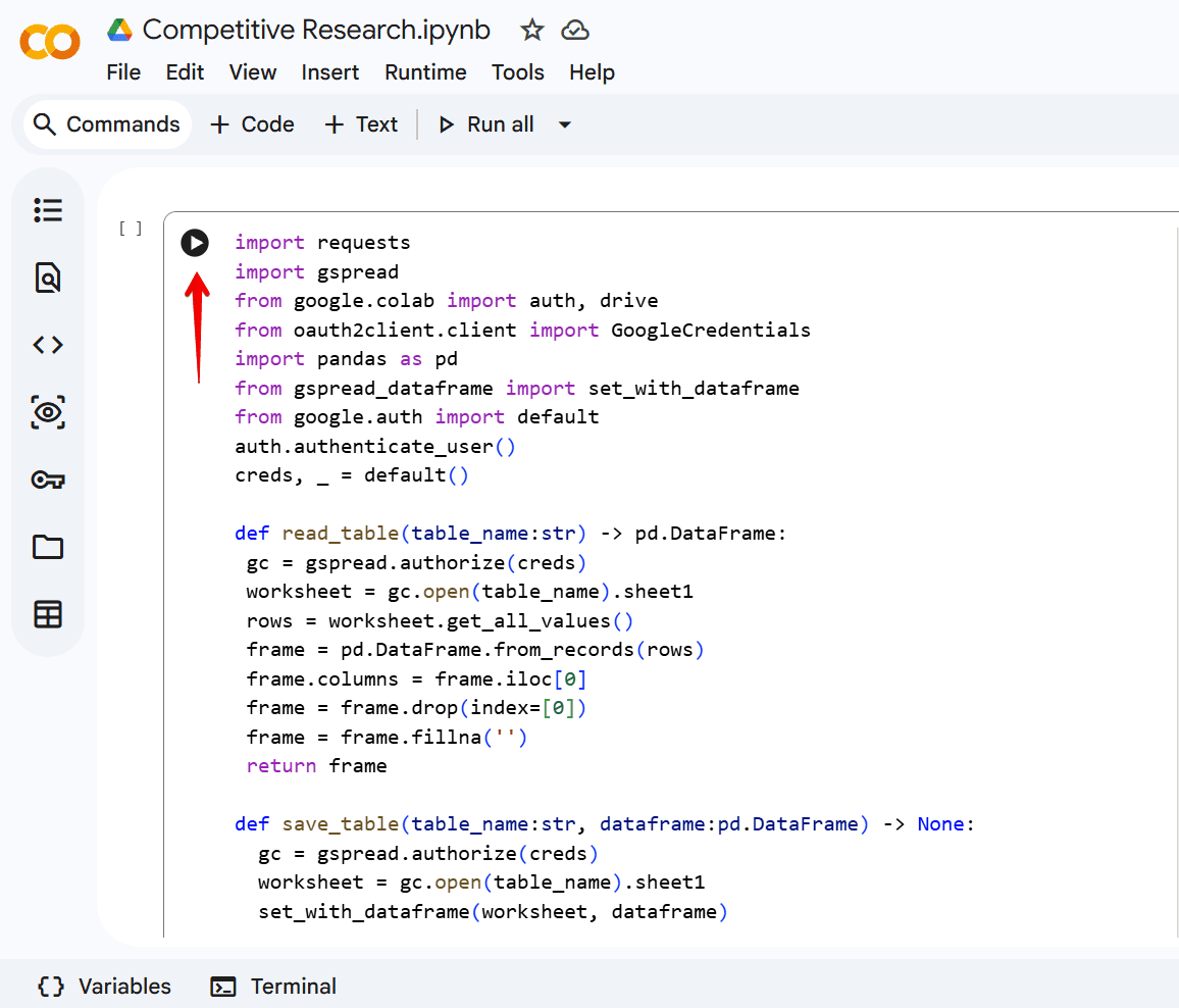 API code in Google Colab Running code in Google Colab