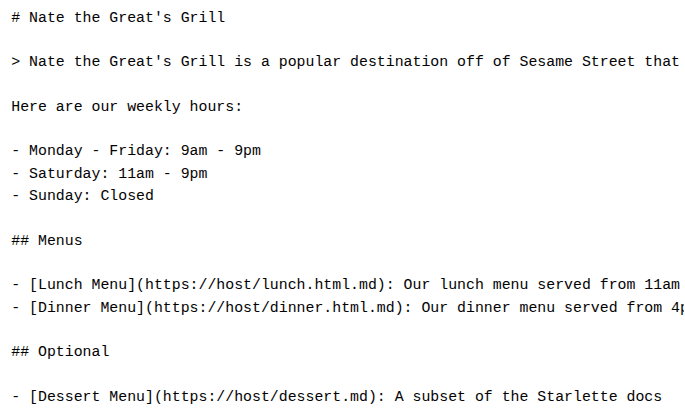 An example of LLMS.txt markup