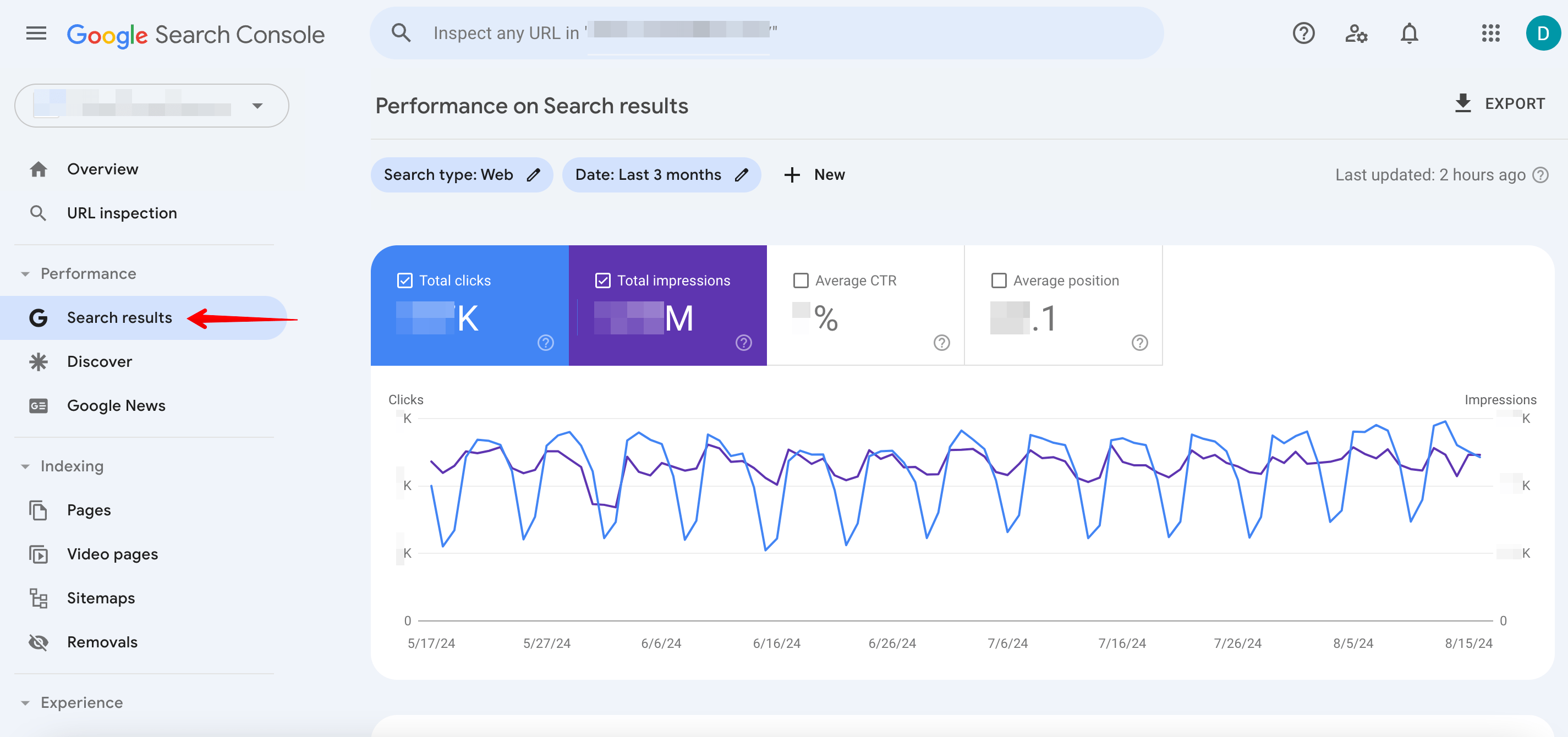 Search Results section in Google Search Console