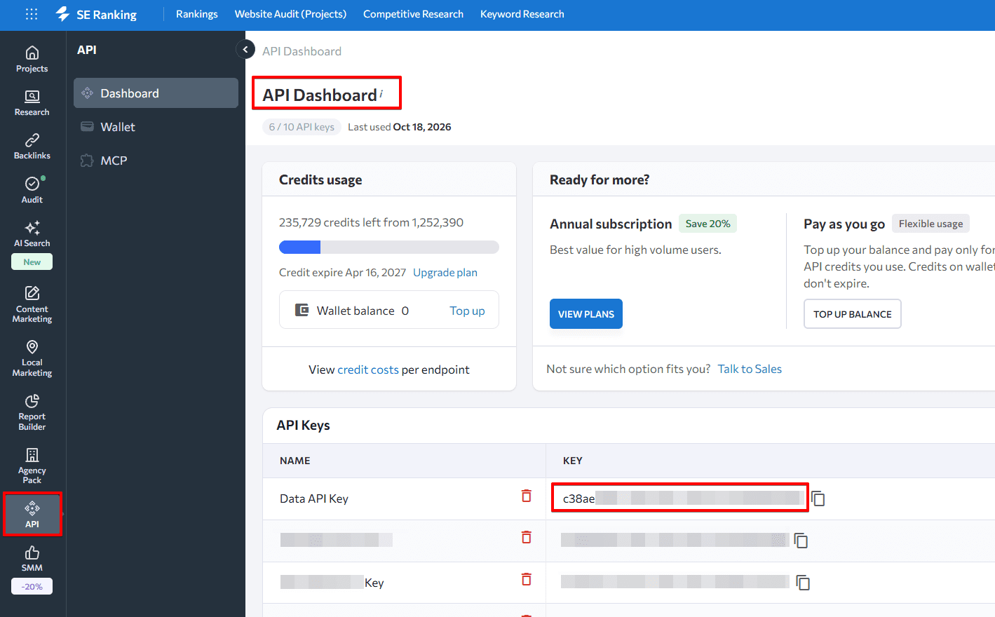 API Key SE Ranking API Key