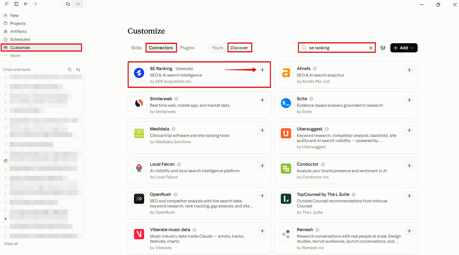 Add SE Ranking as a custom connector in Claude Desktop SE Ranking connector discovery in Claude