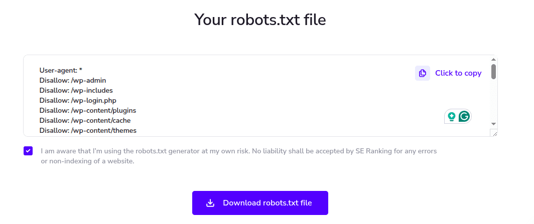 SE Ranking generates robots.txt file for WordPress
