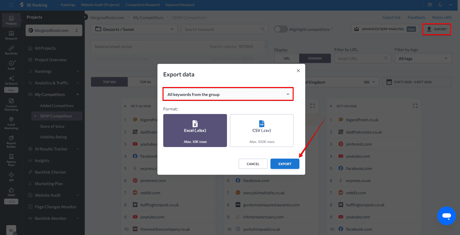 Export SERP data Export SERP data from SE Ranking