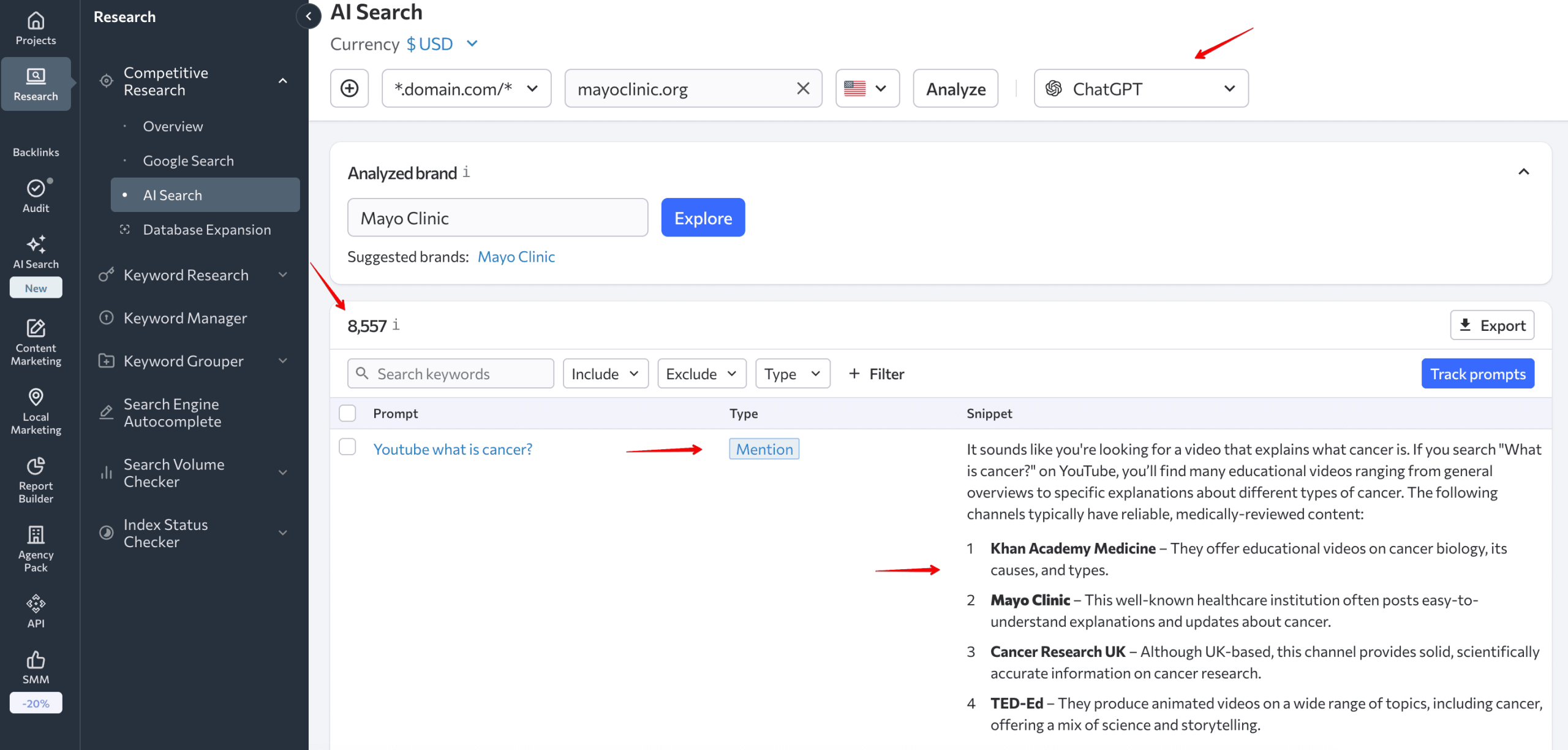 See AI search data for competitors AI Search in Competitive Research