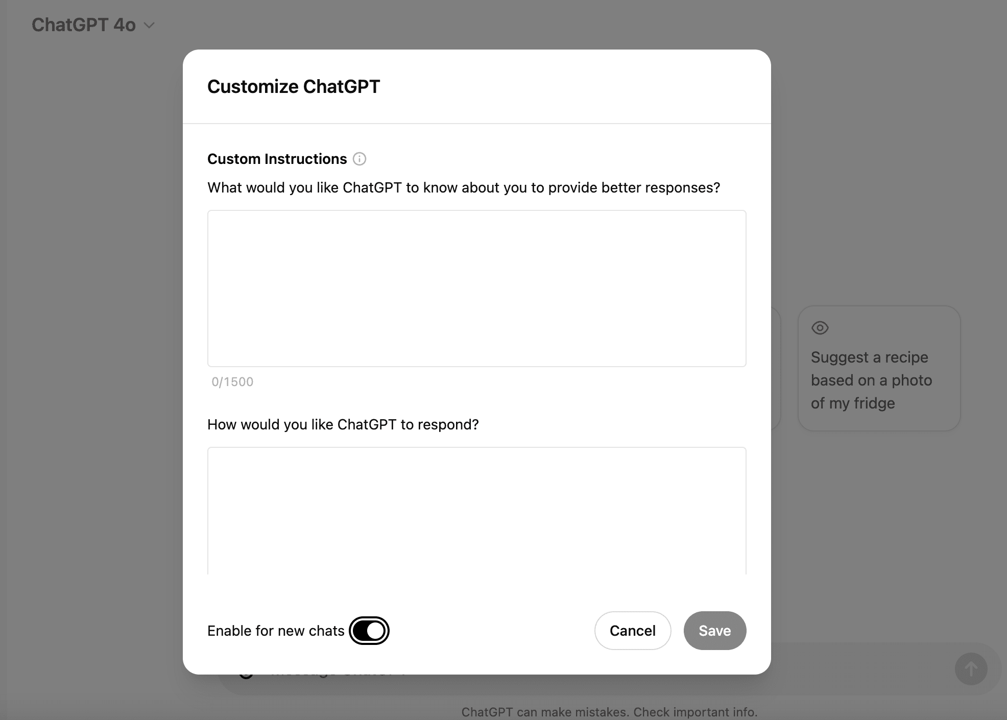 Custom instructions in ChatGPT