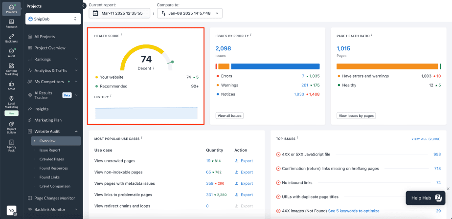 Health Score in Website Audit Health Score in SE Ranking Website Audit