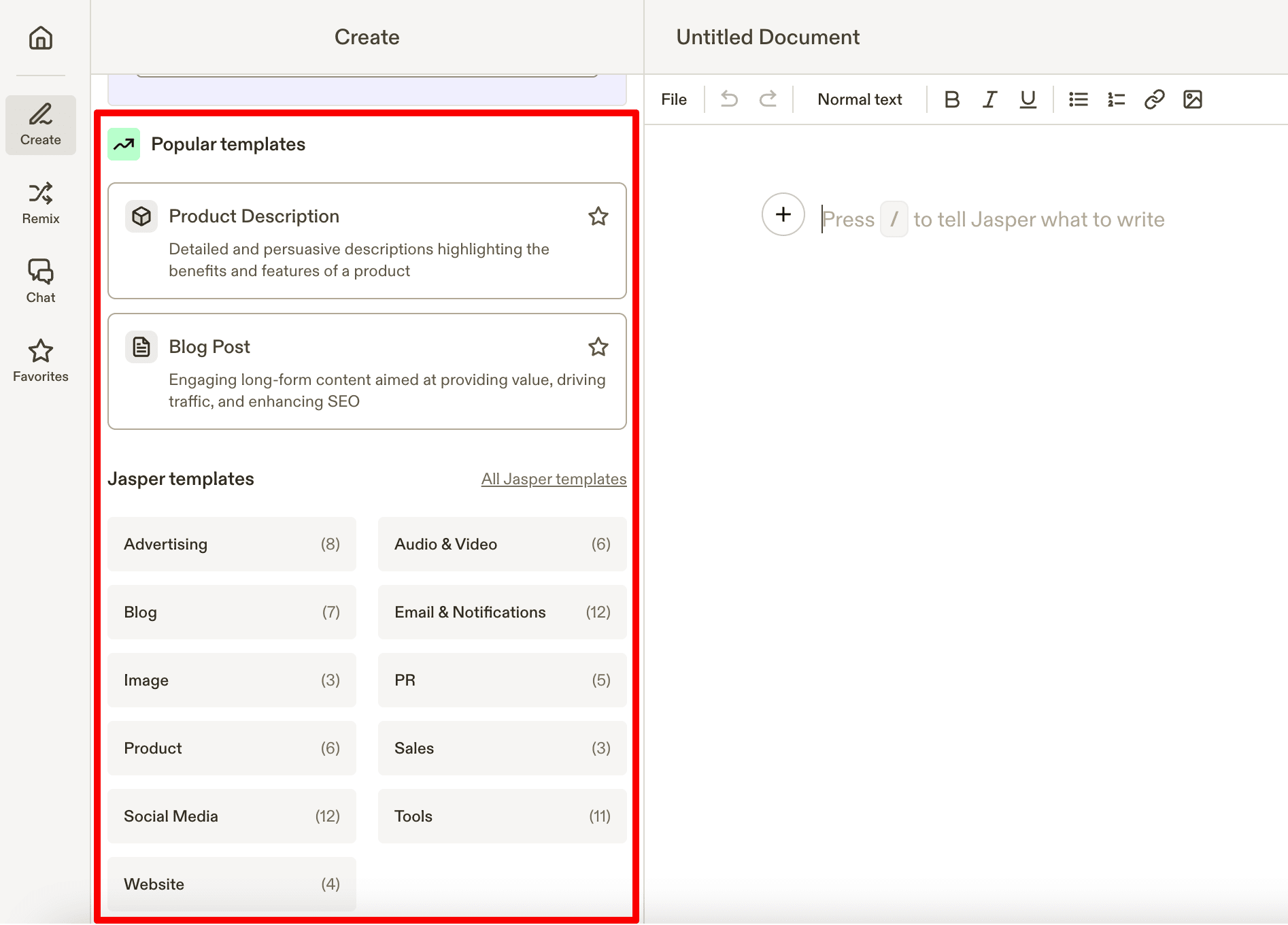 Content templates in Jasper AI