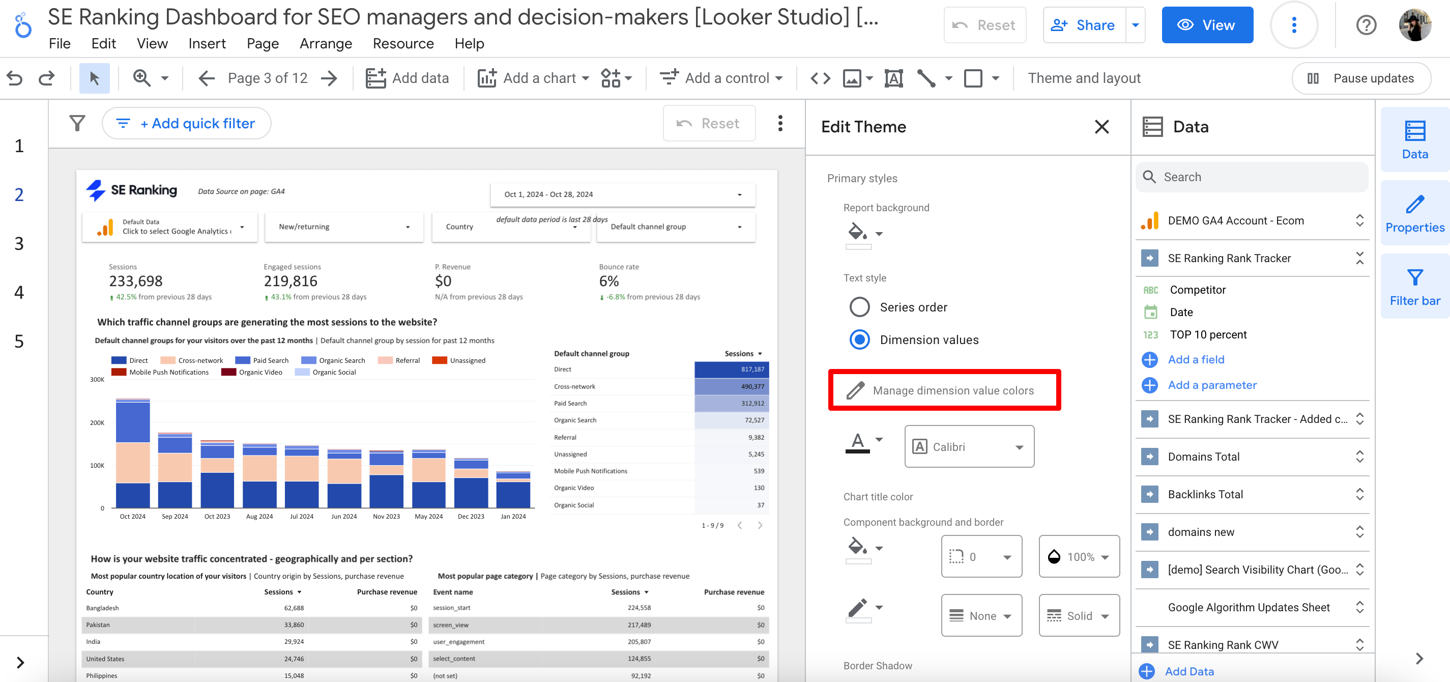 Managing dimension value colors in Looker Studio