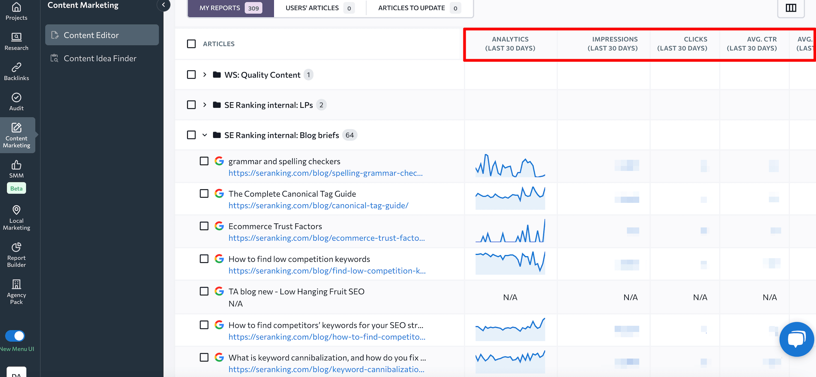 Google Search Console integration in SE Ranking's Content Editor