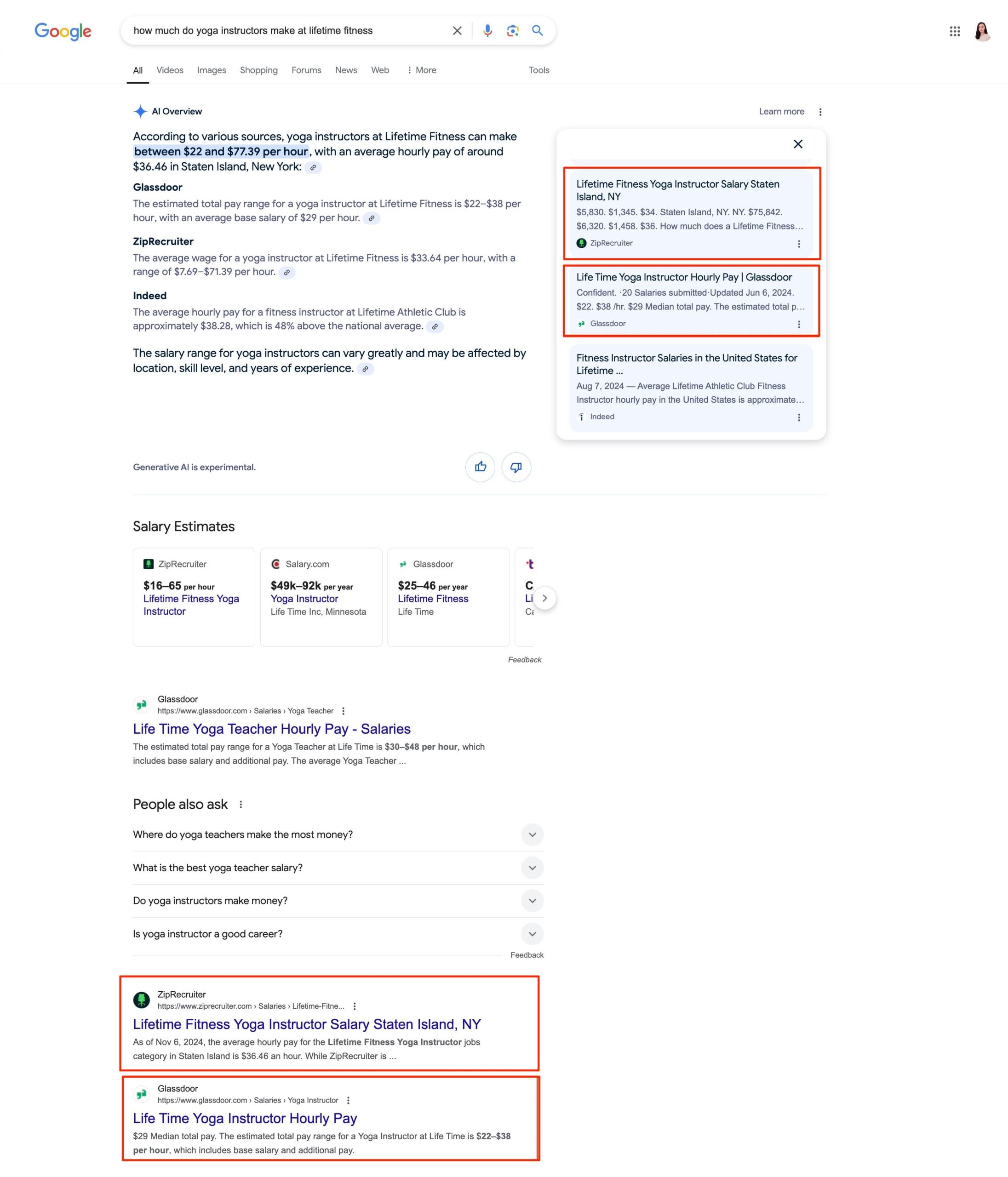 Example of an AI Overview where links match pages from top 10 organic search results