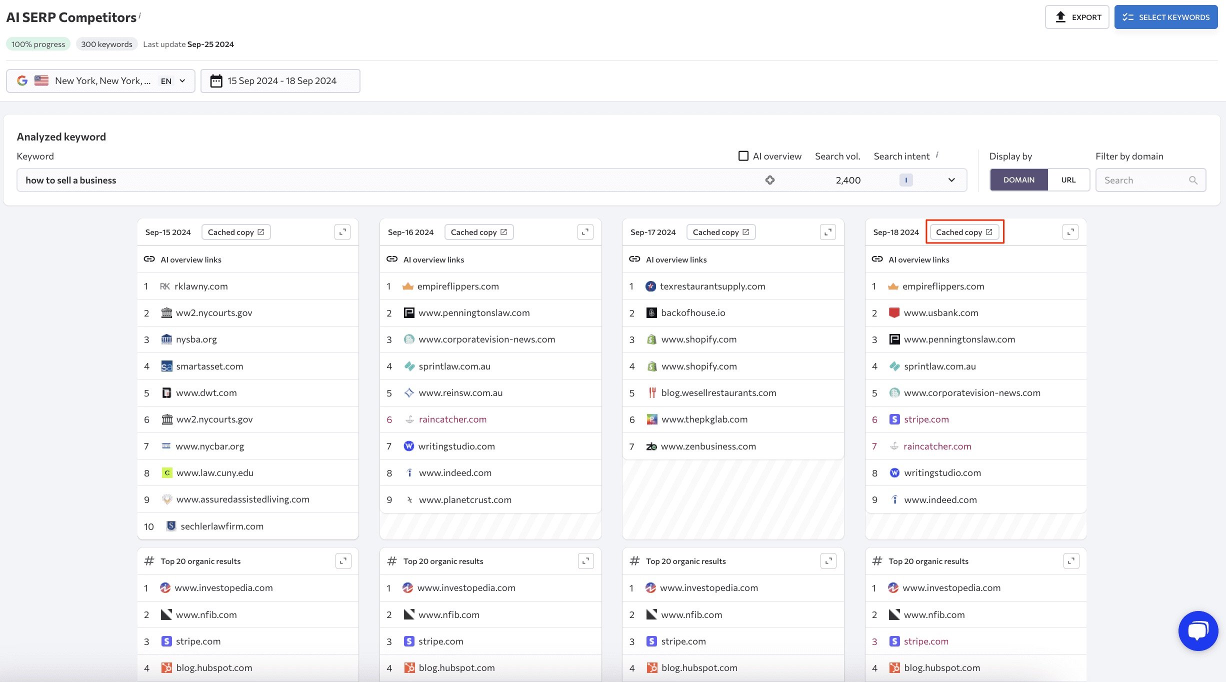 Check SERPs cached copies in AI Overviews Tracker