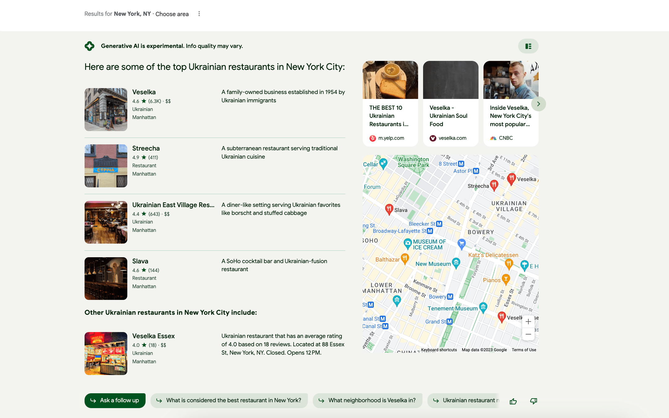 Google SGE for local queries with a map