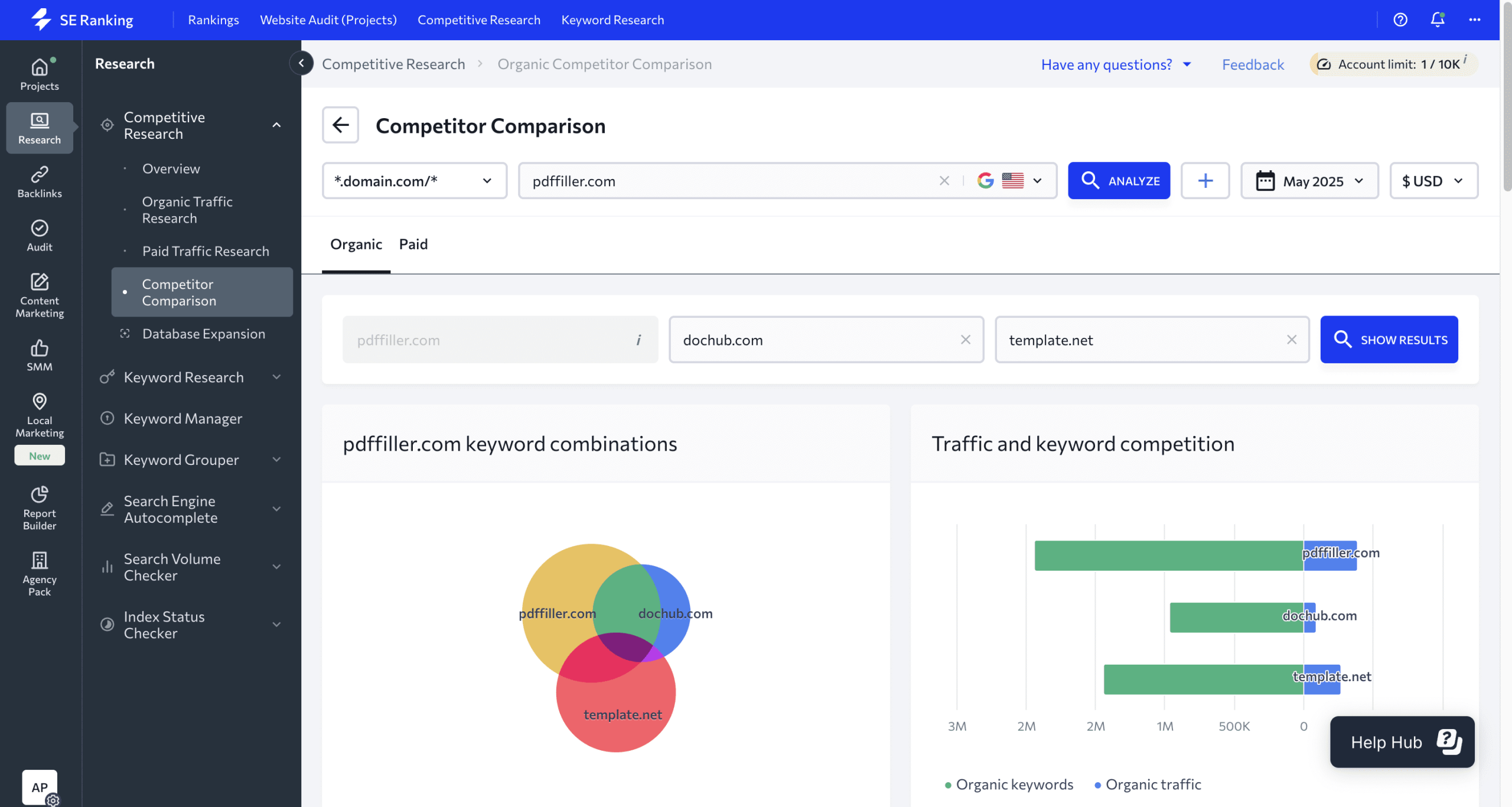 SE Ranking's Competitor Research SE Ranking interface