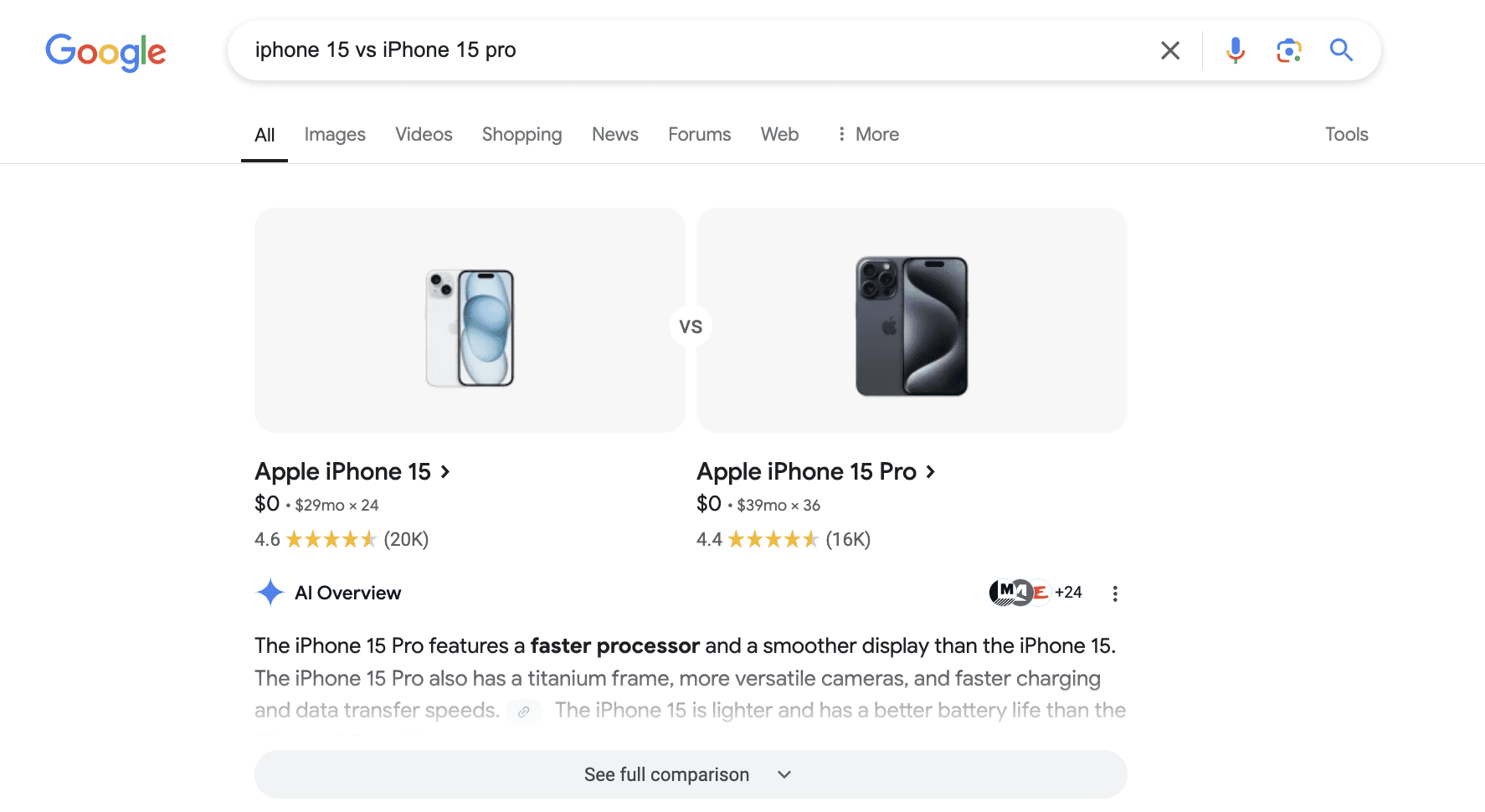 Detailed comparisons in Google AI Overviews