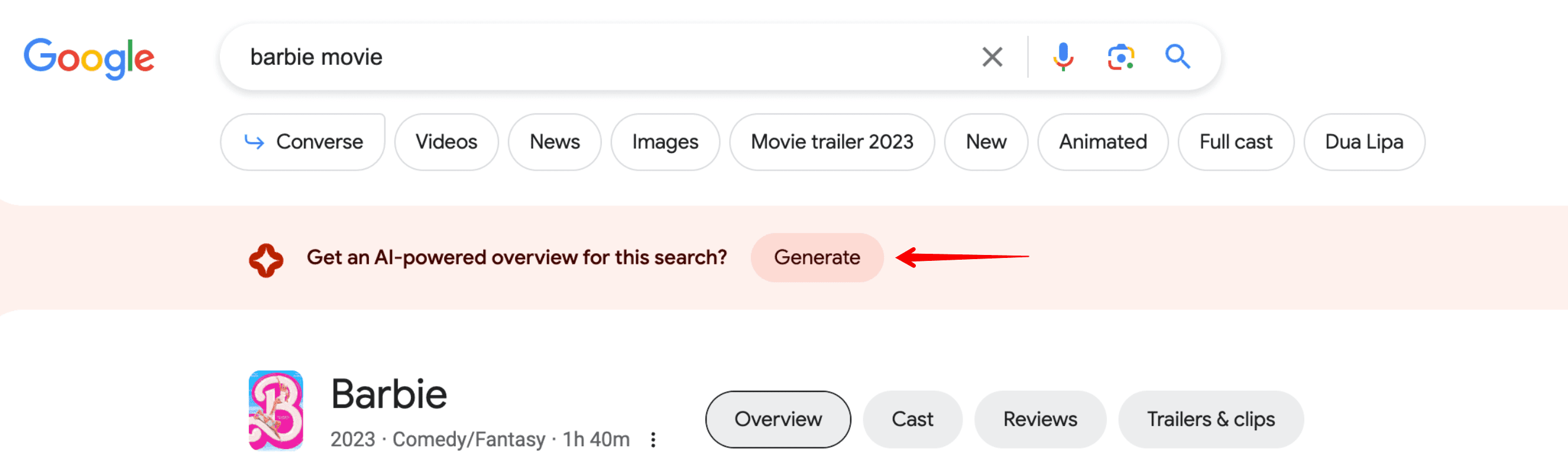 Generate button in Google SGE