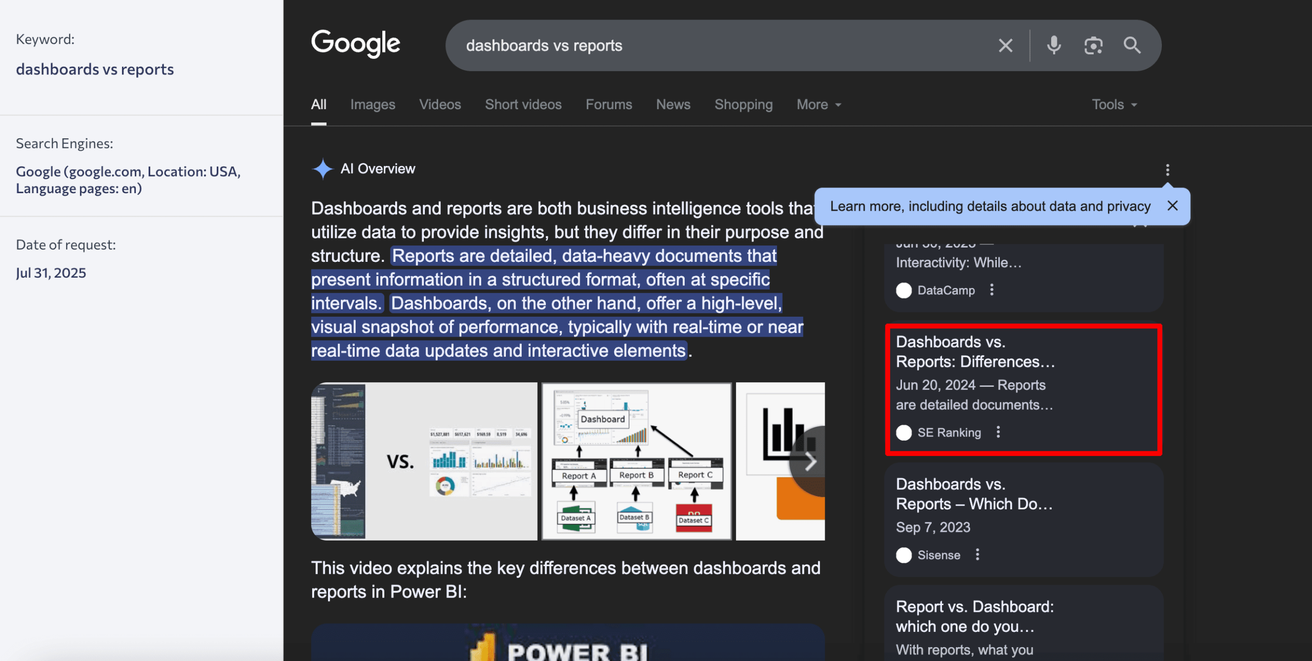 Dashboards vs Reports article in AIOs