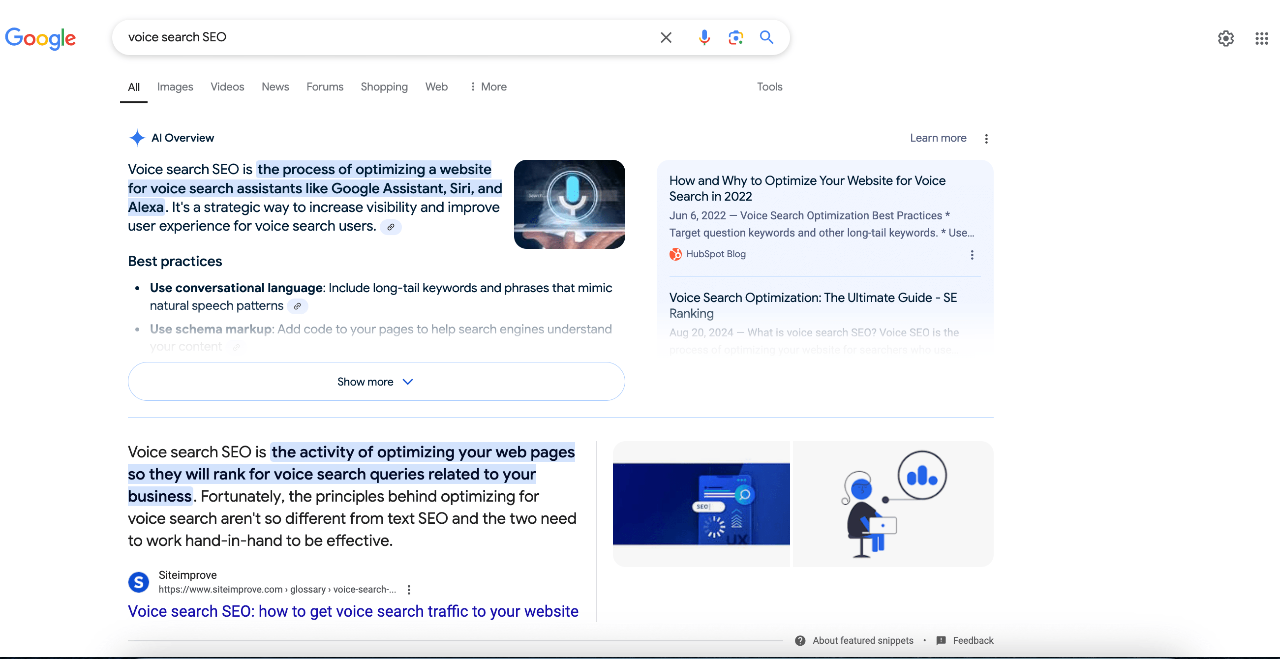 AI Overview and Featured Snippet in Search