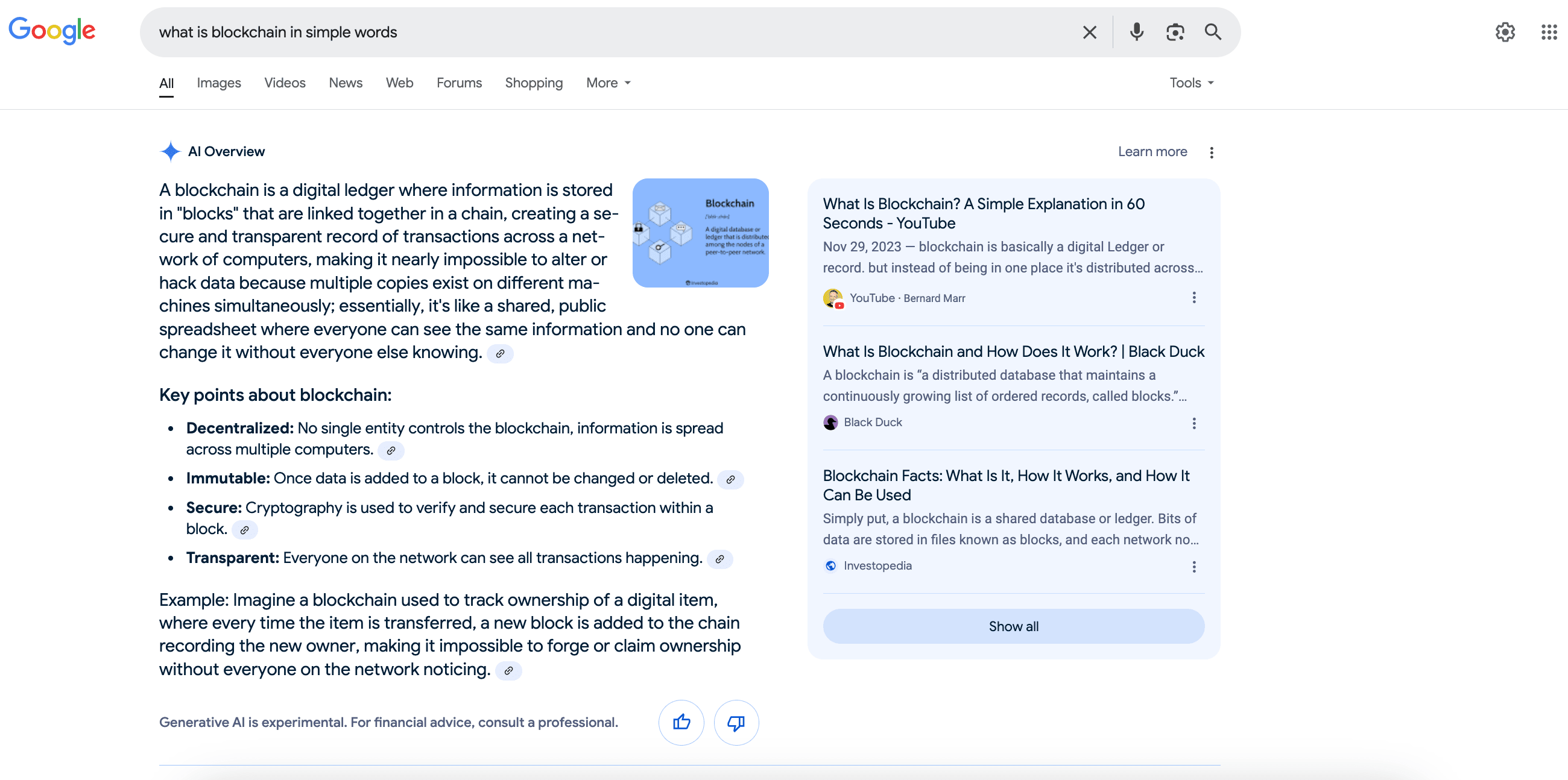 Example of an AI Overview in search