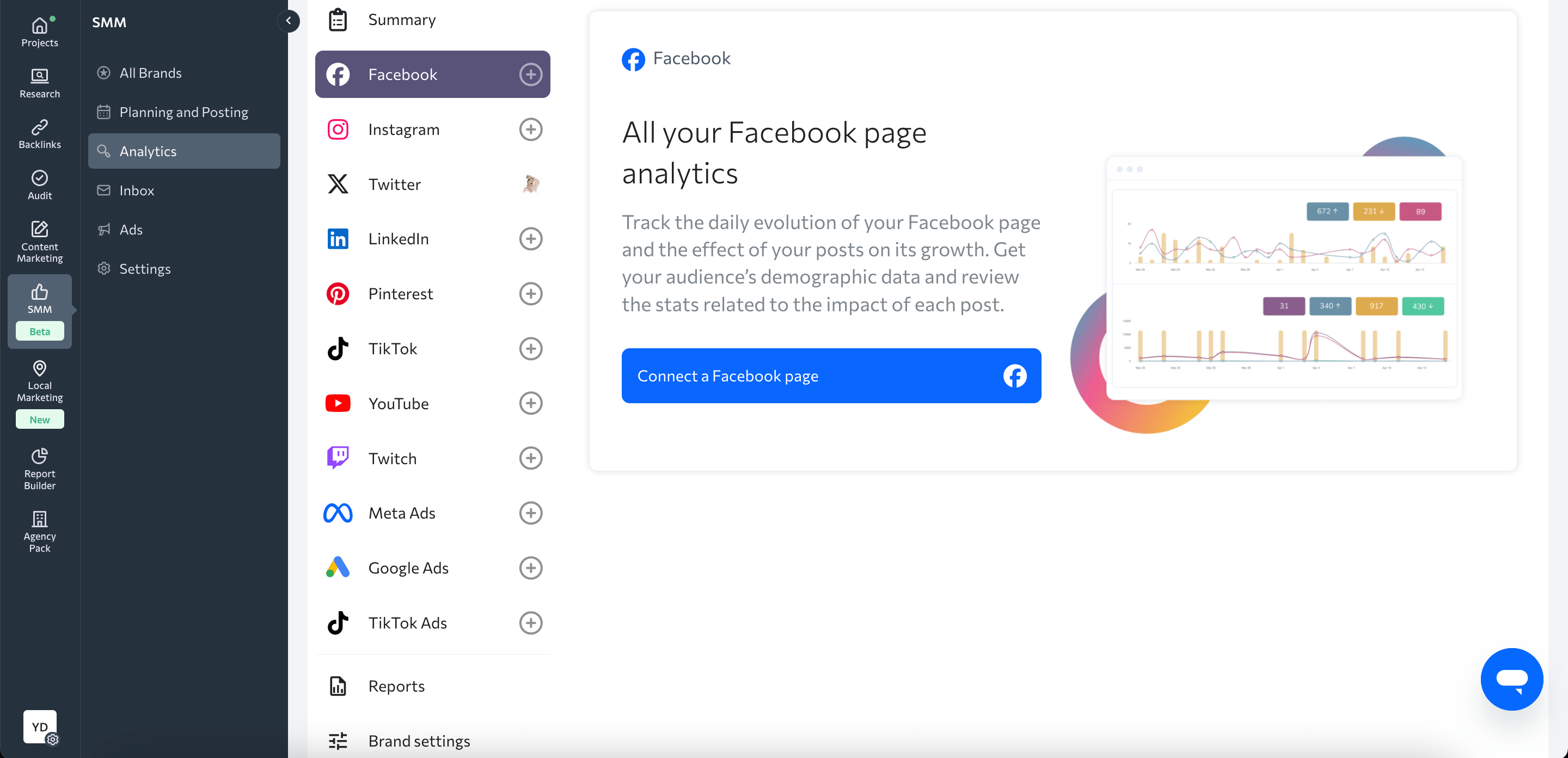 Connecting social media accounts in SE Ranking's SMM Tool