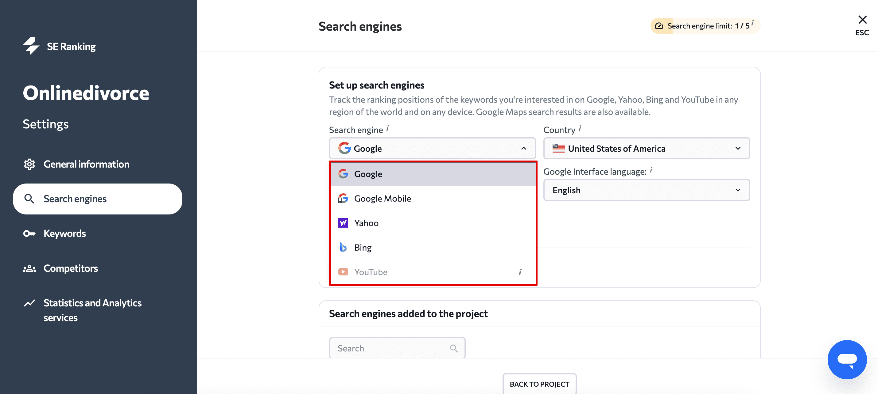 Track Bing with SE Ranking