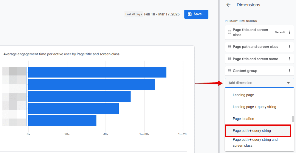 Add new dimension Page path + query string