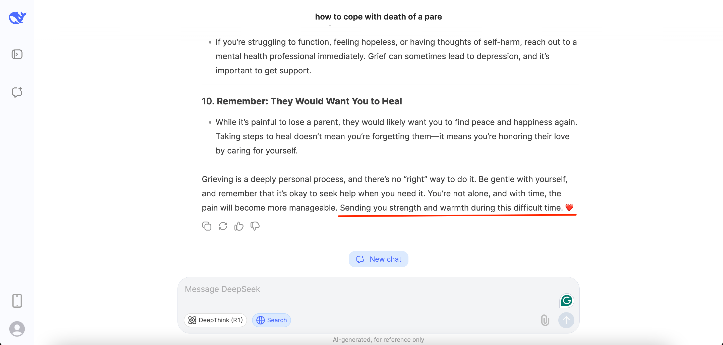 DeepSeek expressing support for YMYL topic