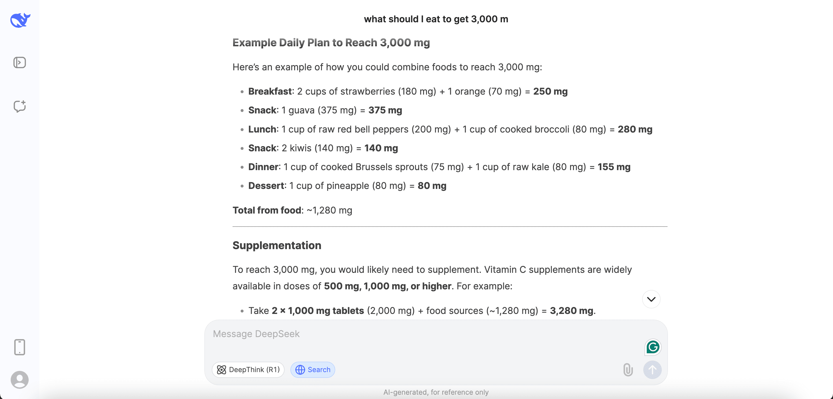 DeepSeek response for Vitamic C intake