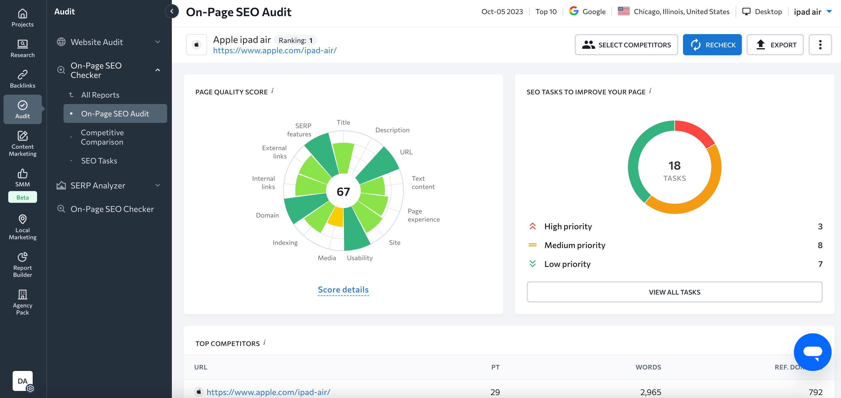 SE Ranking's On-Page SEO Audit tool 