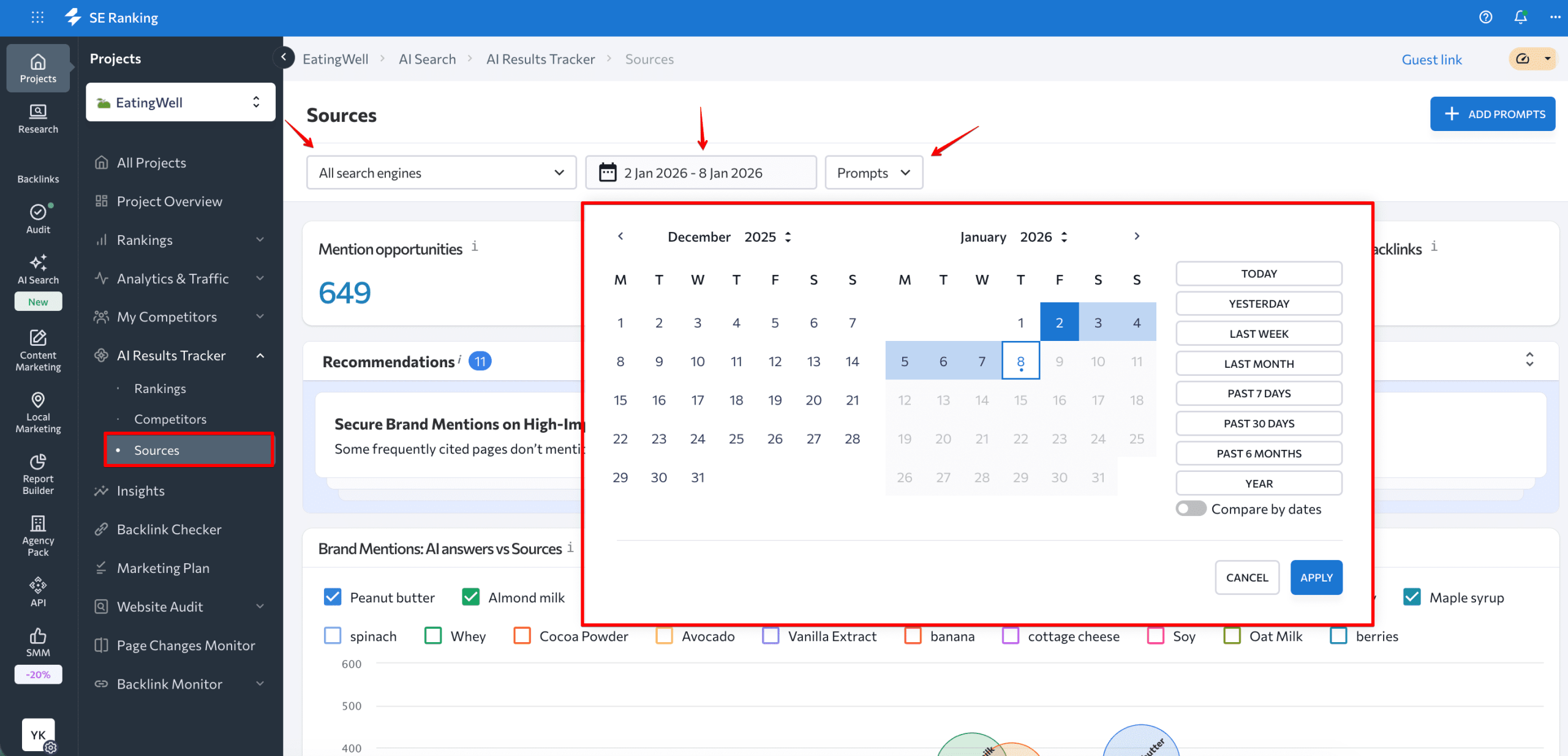 See the historu of AI answer sources for your prompts Open the history of sources in AI answers