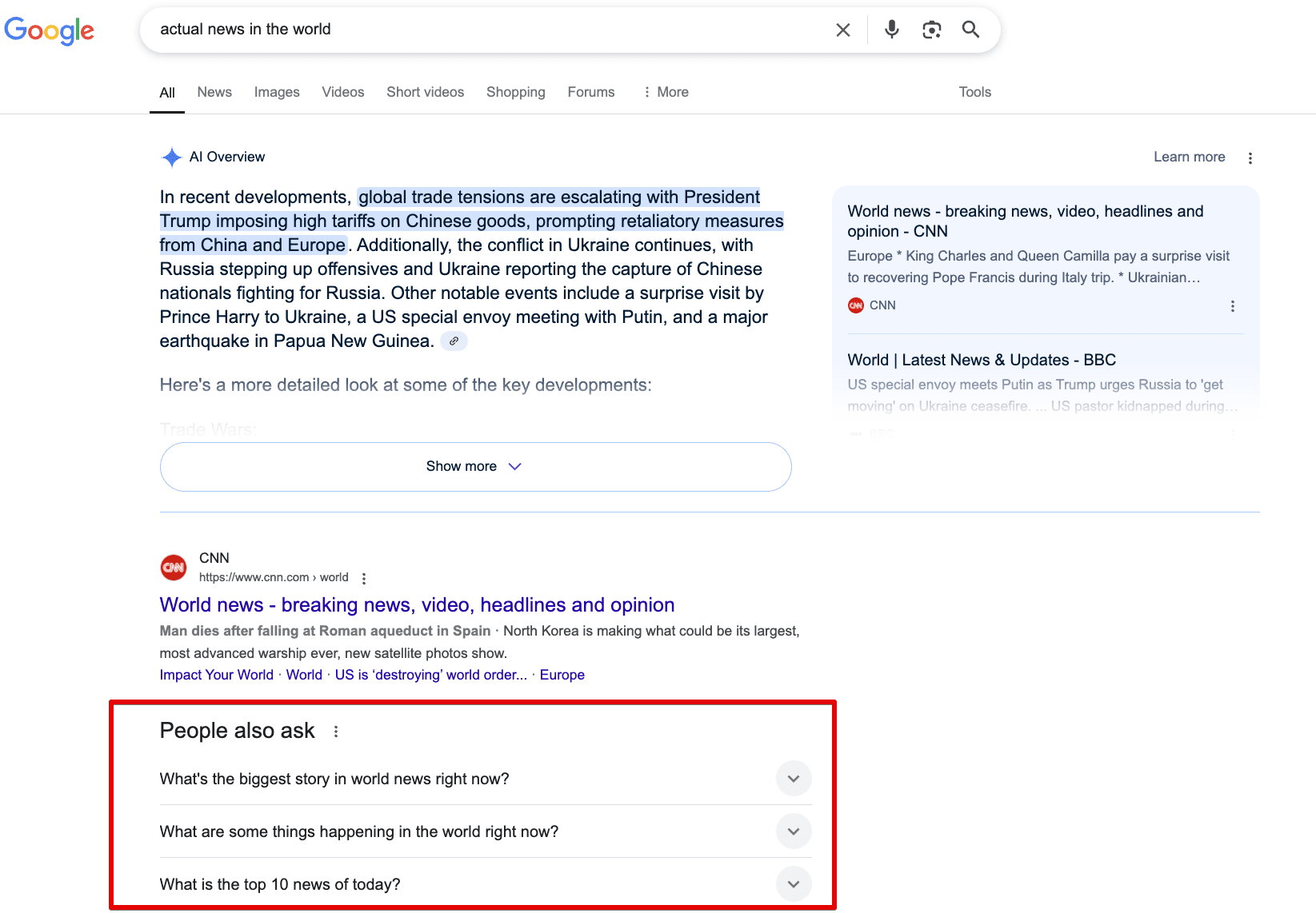 People also ask SERP feature shown next to AIOs