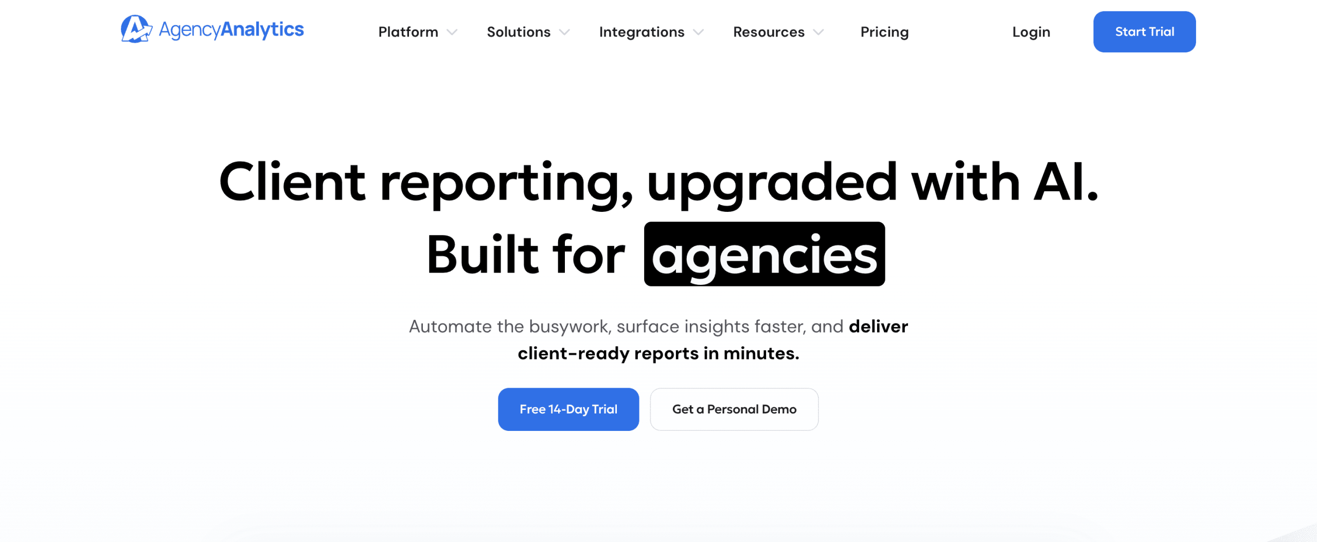 AgencyAnalytics reporting platform AgencyAnalytics homepage