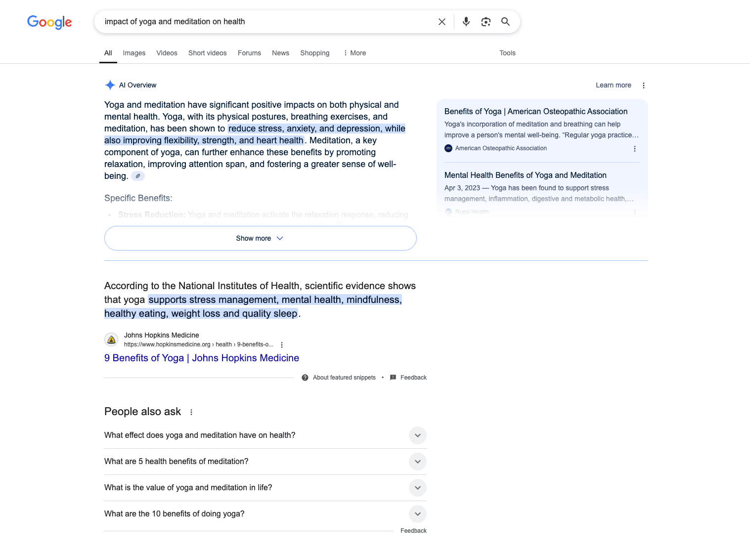 Featured snippets shown next to AIOs