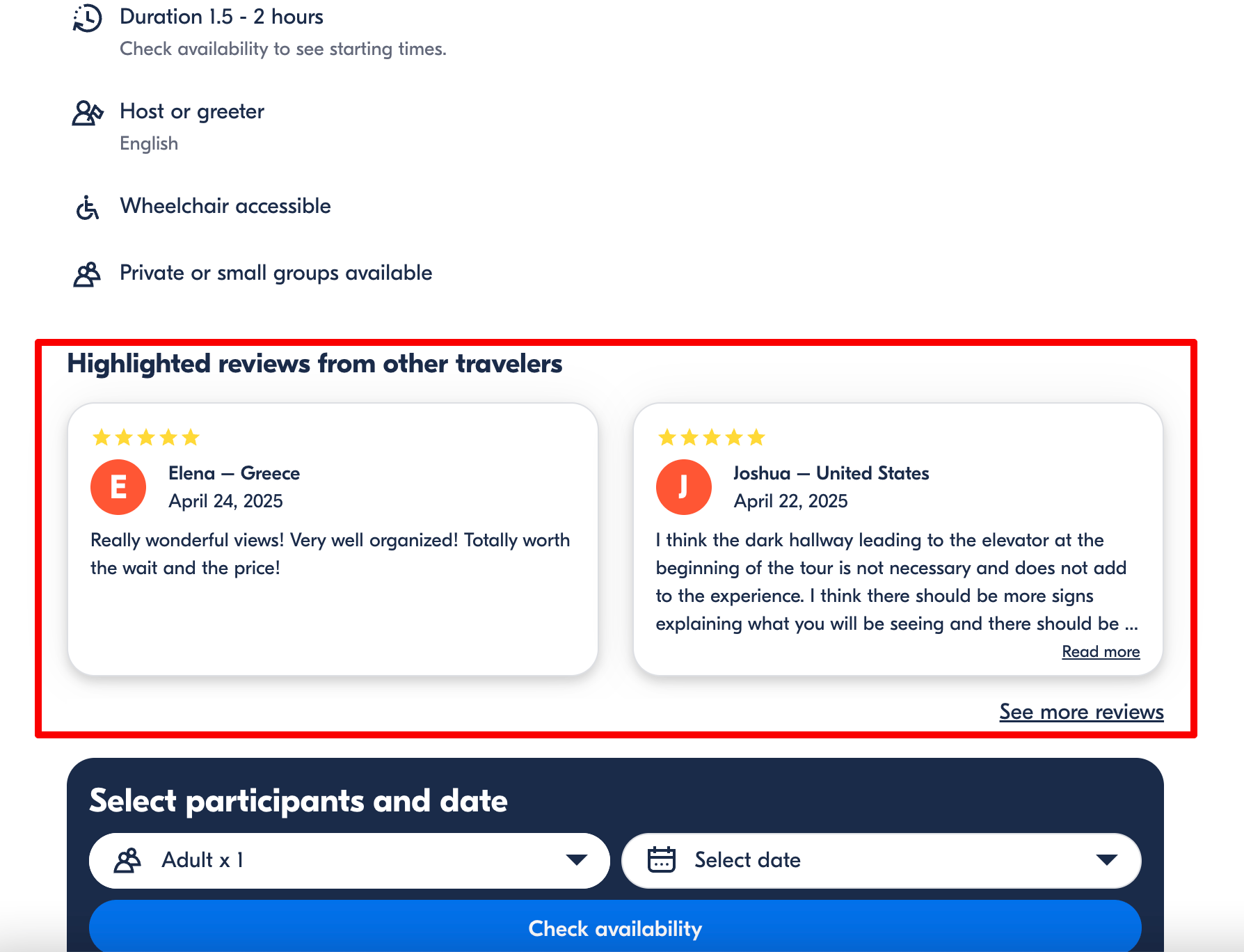 User-generated reviews on GetYourGuide