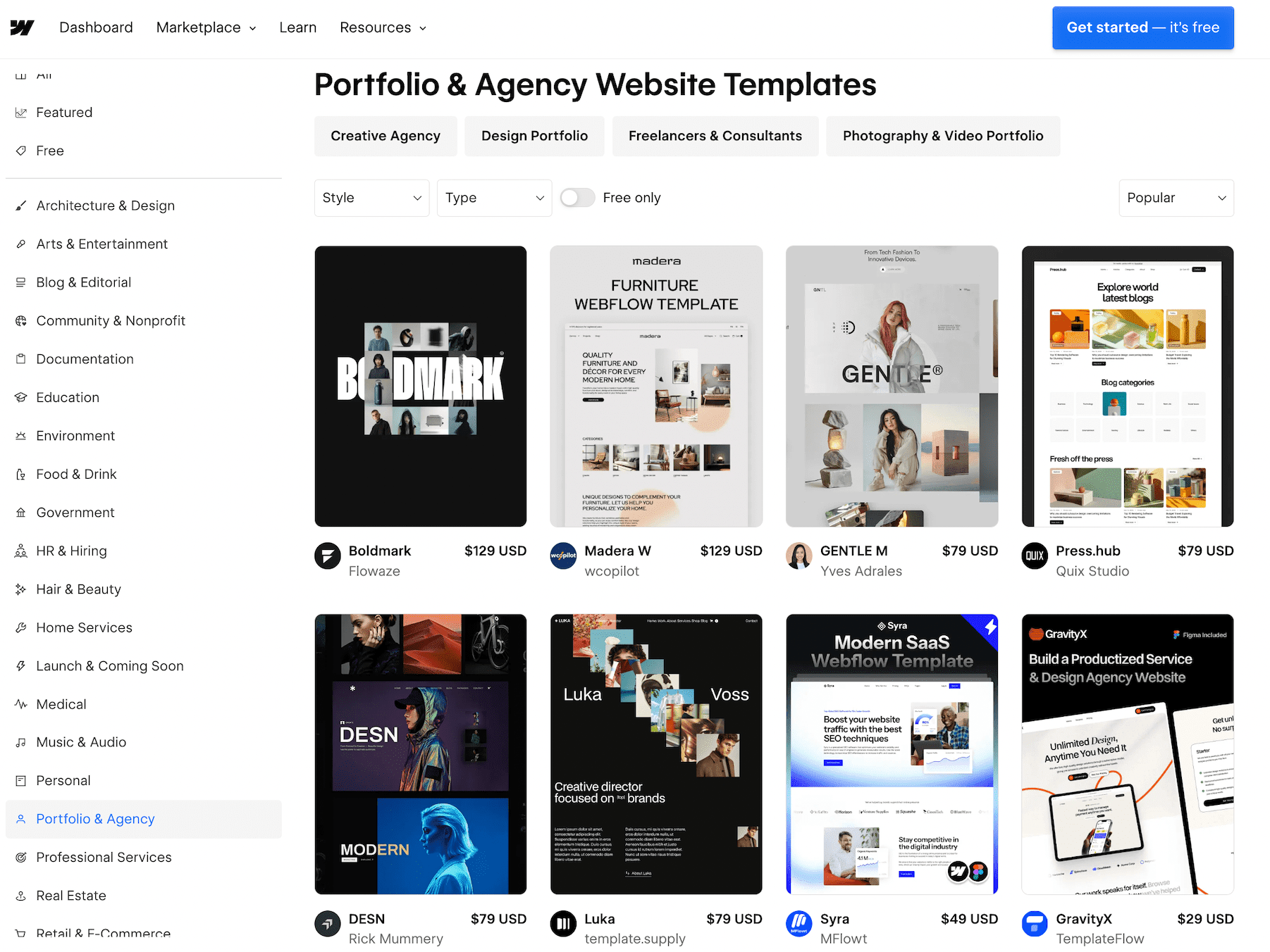 Webflow’s website templates
