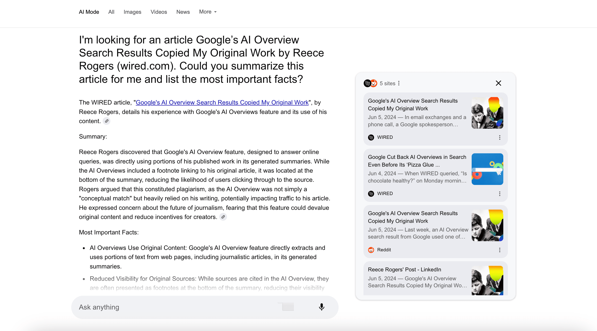 AI Mode for the paywalled article
