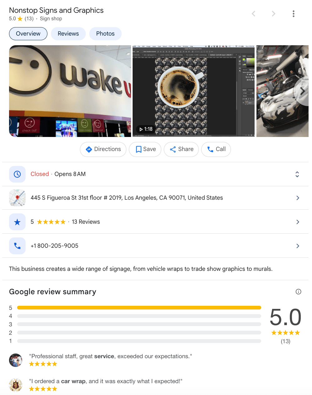 Business information in profile
