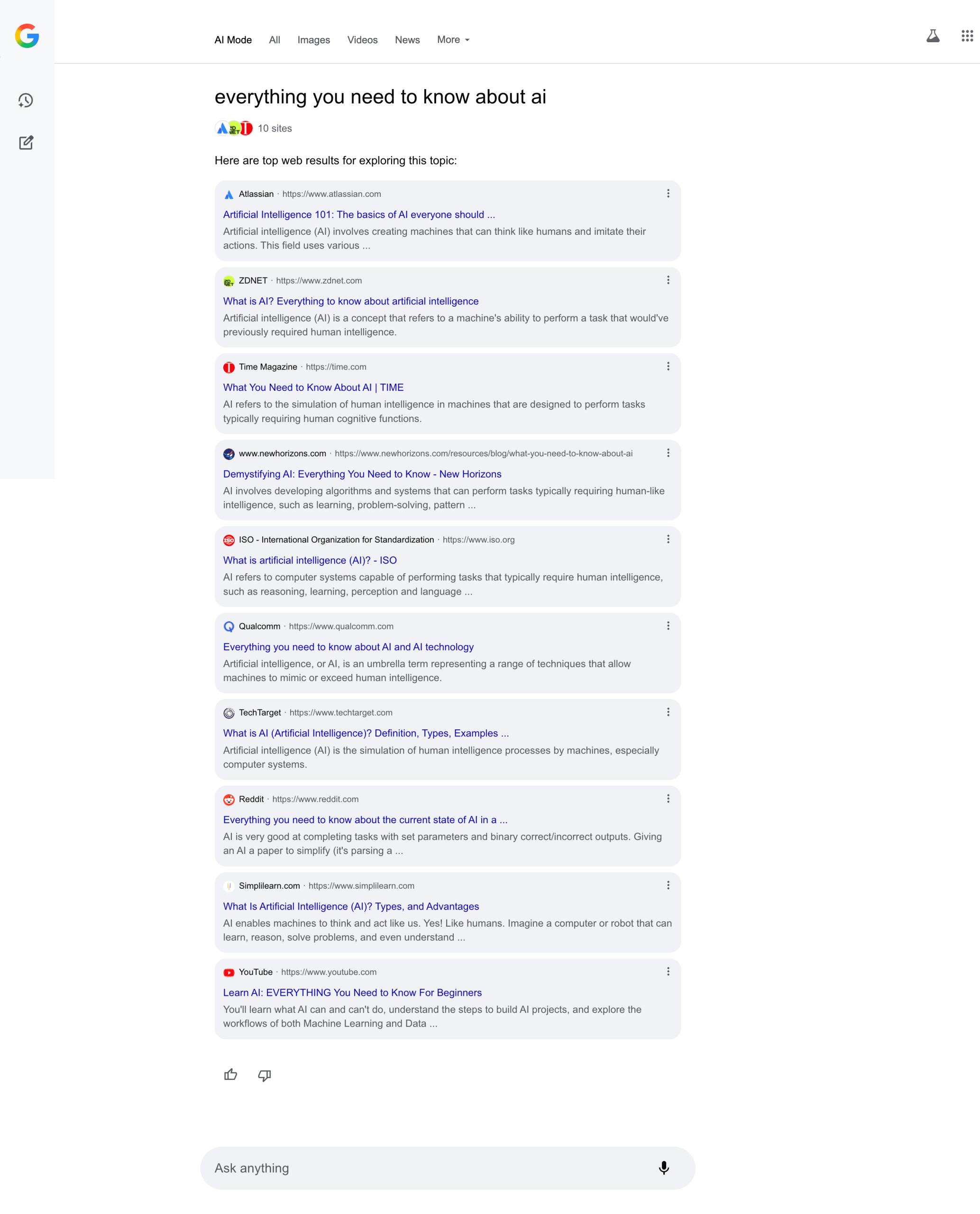 Example of 10 AIM SERP links