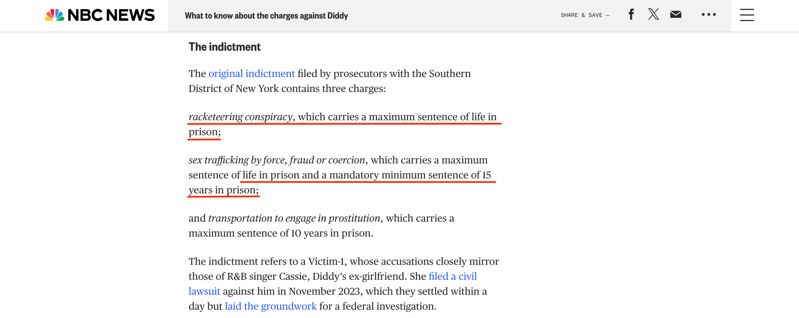 NBC News on consequences for P Diddy