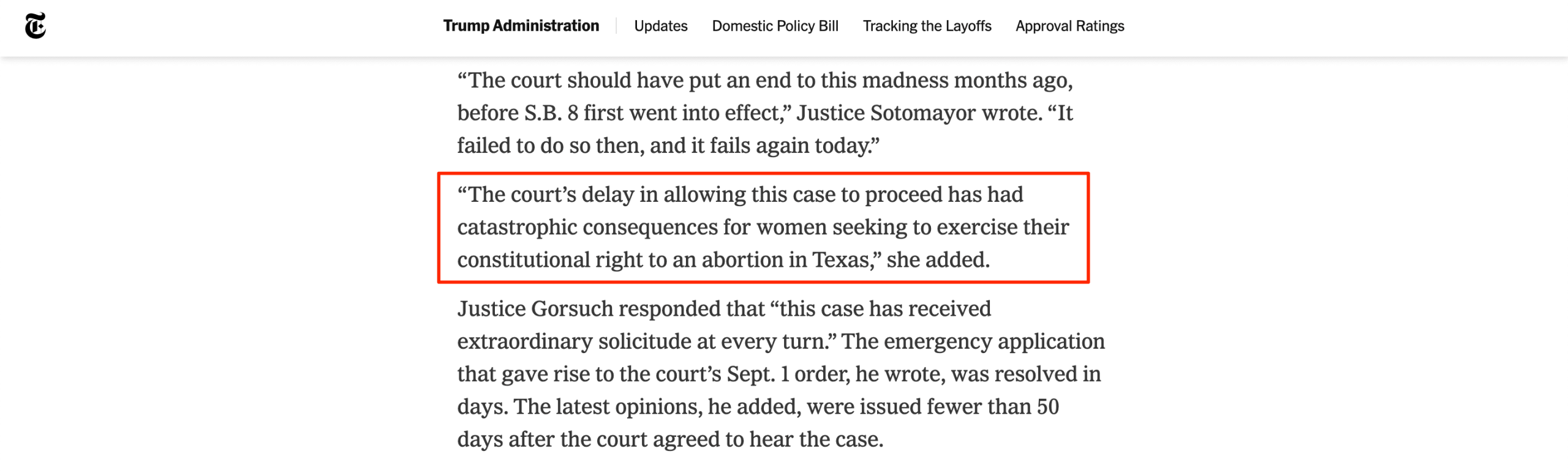 NYT article on texas abortion law