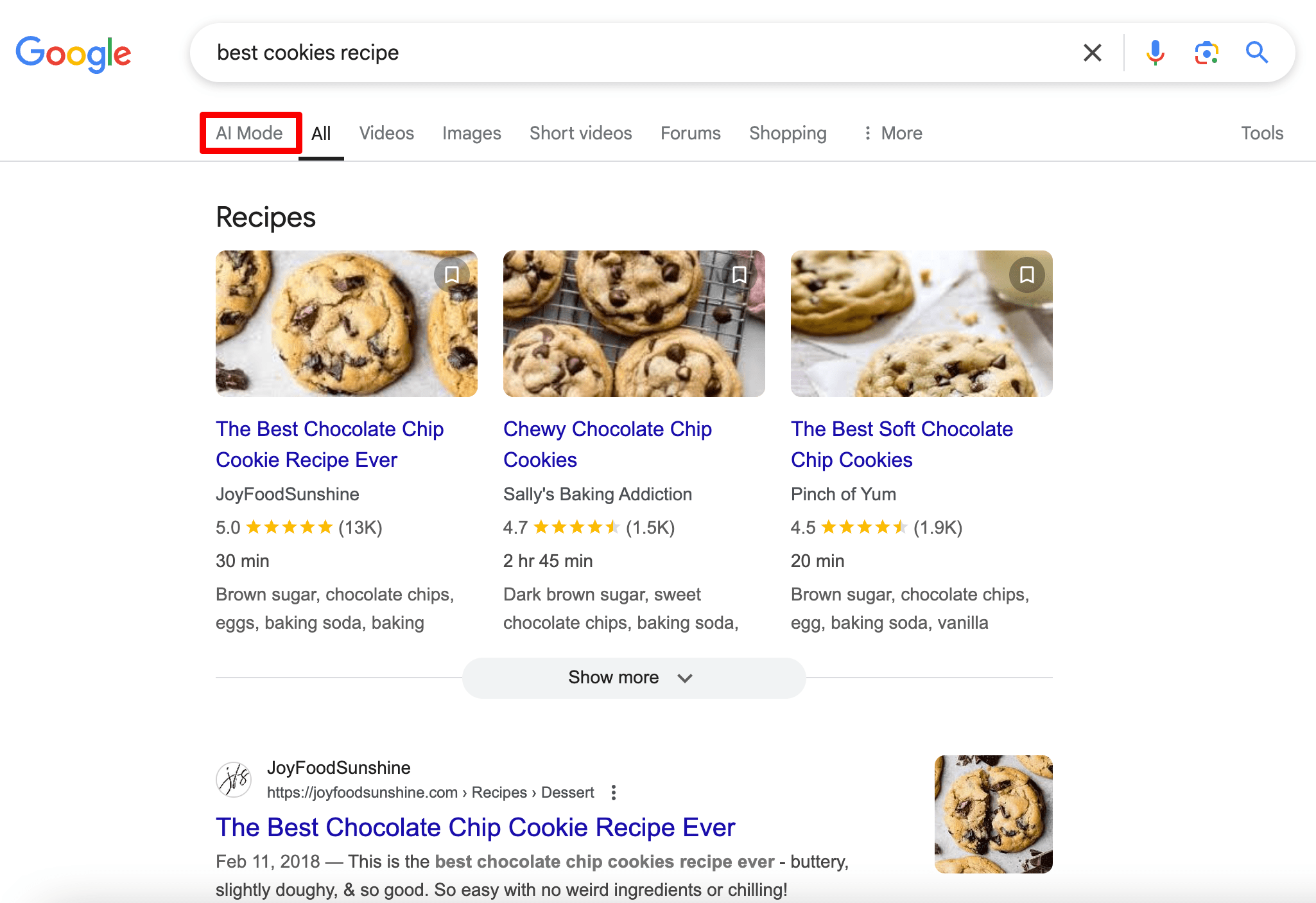 AI Mode tab in Google