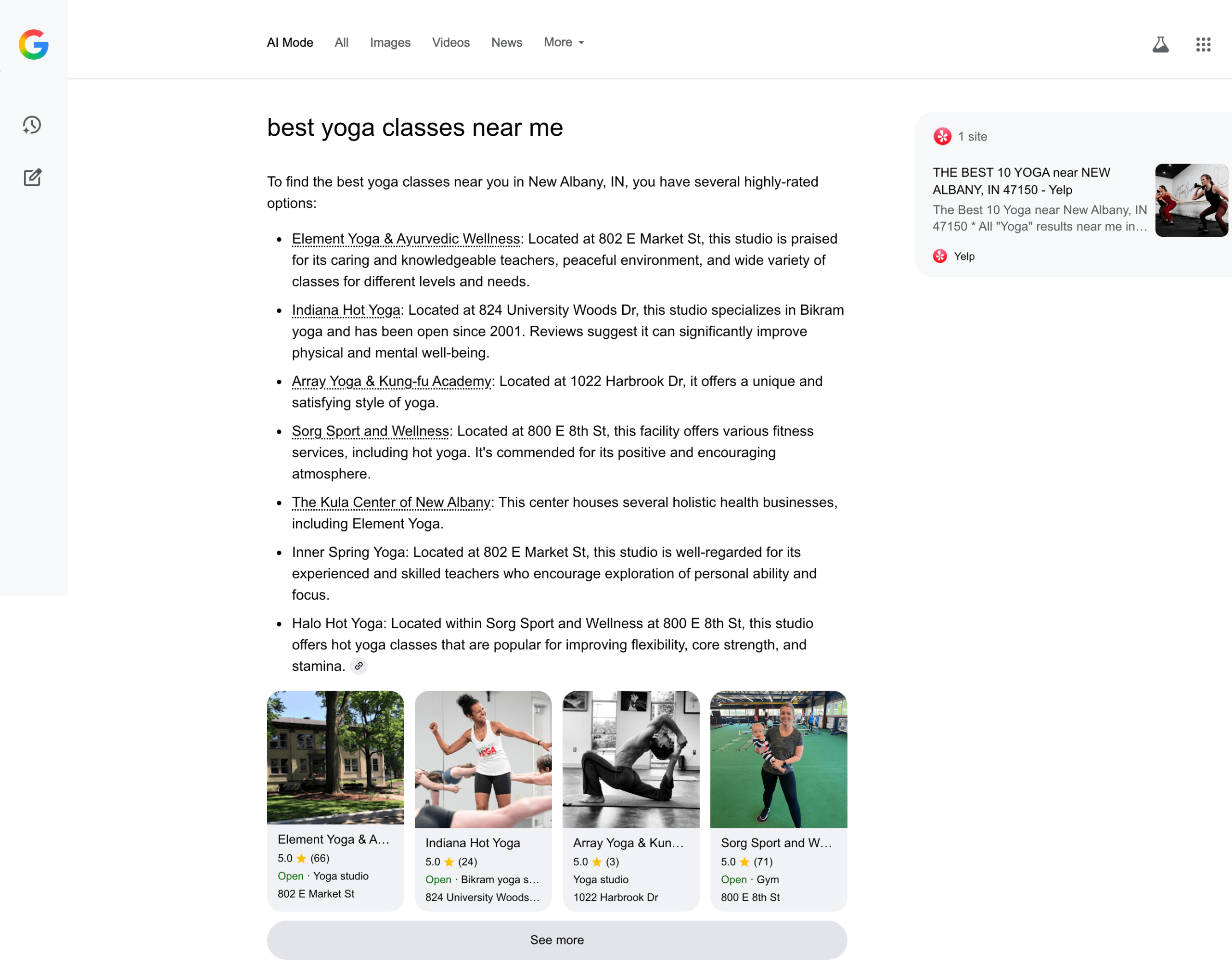 Example when AI Mode links to Google Business Profile