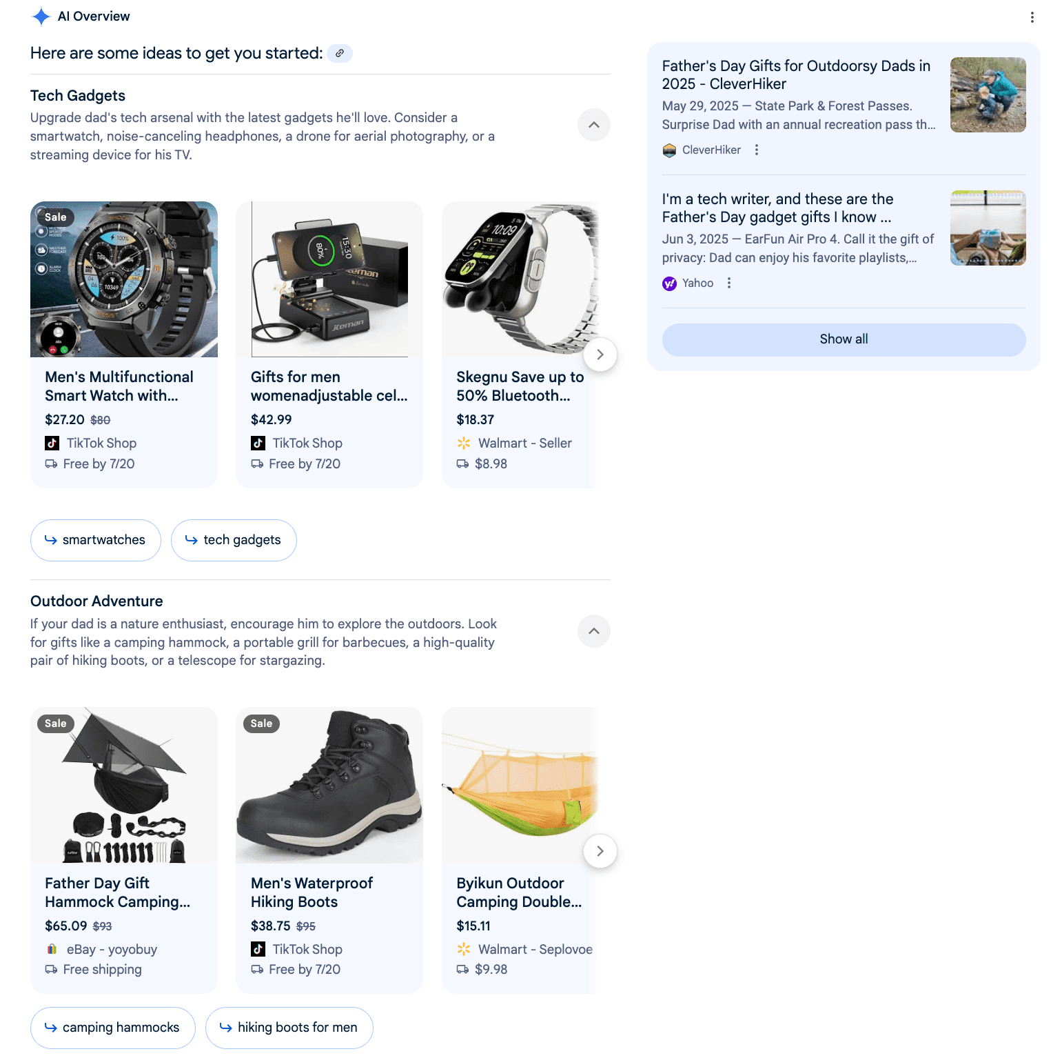 Shopping-focused AI results