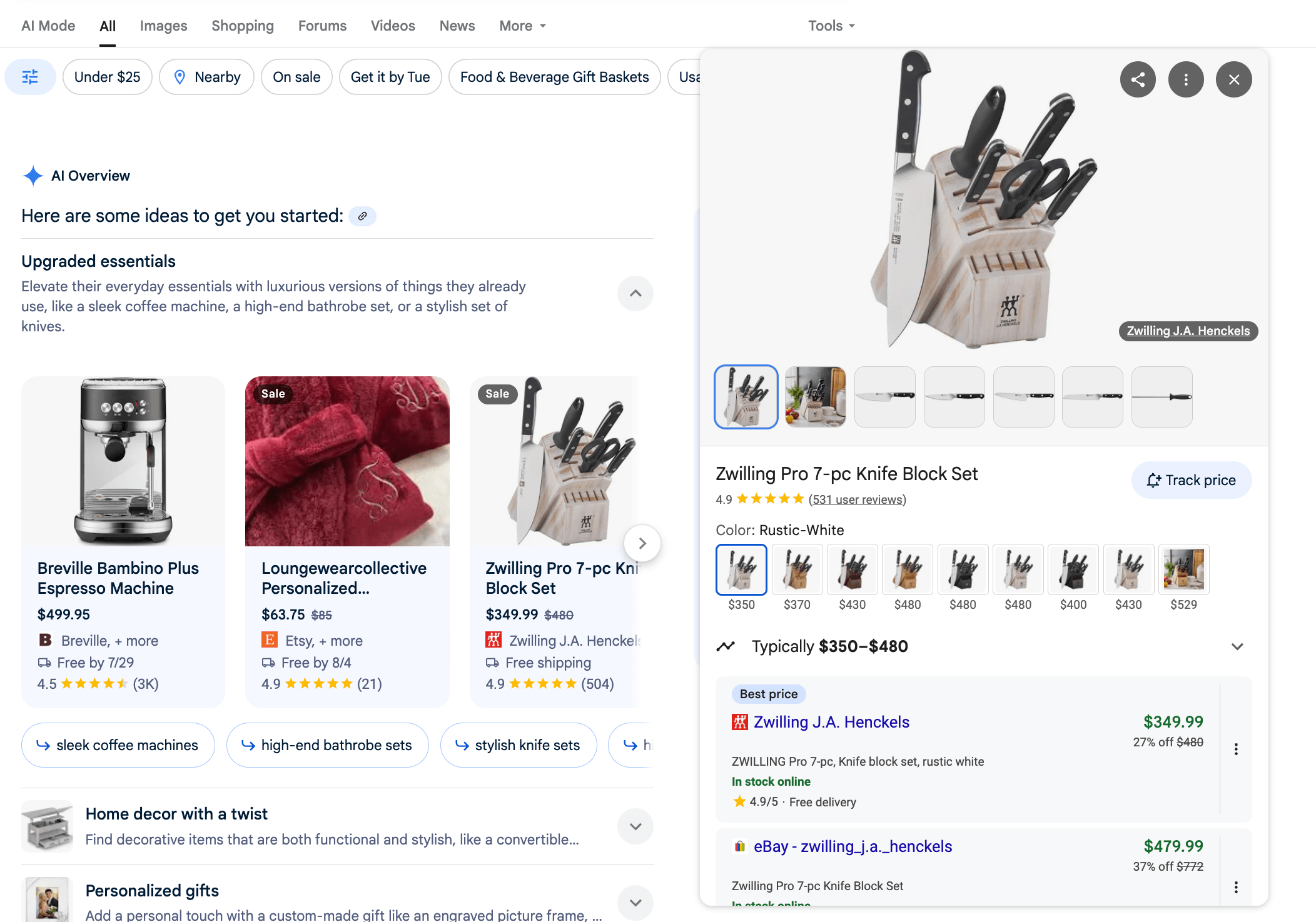 AI shopping result